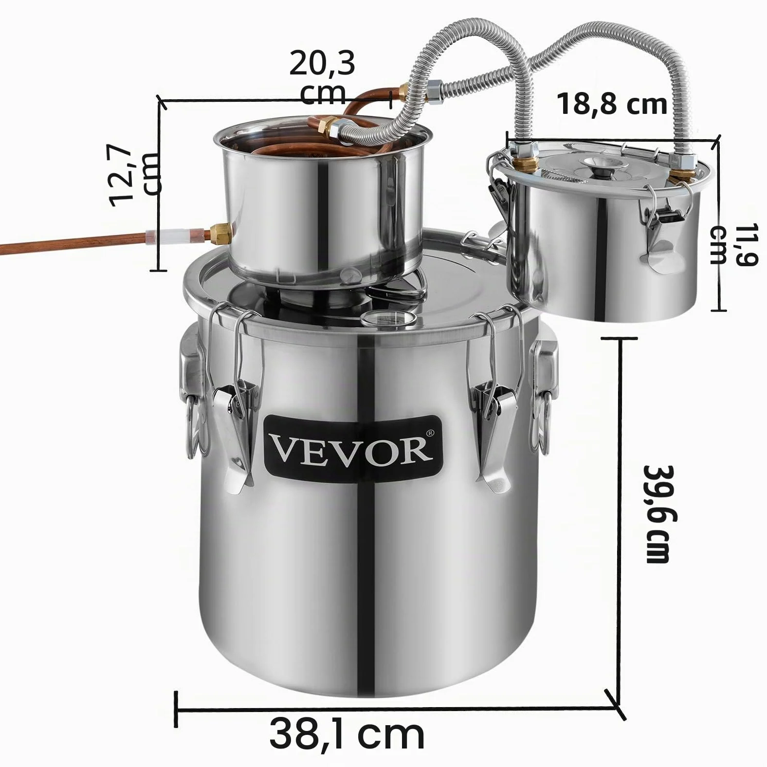 VEVOR La Caldaia per Acqua Distillata con Pompa,Doppi Fusti,8Gal,La Caldaia per Acqua al Chiaro di Luna,Distillatore d'Acqua Alcolica,Distillazione del Vino 8GAL,in Acciaio e Rame Rosso