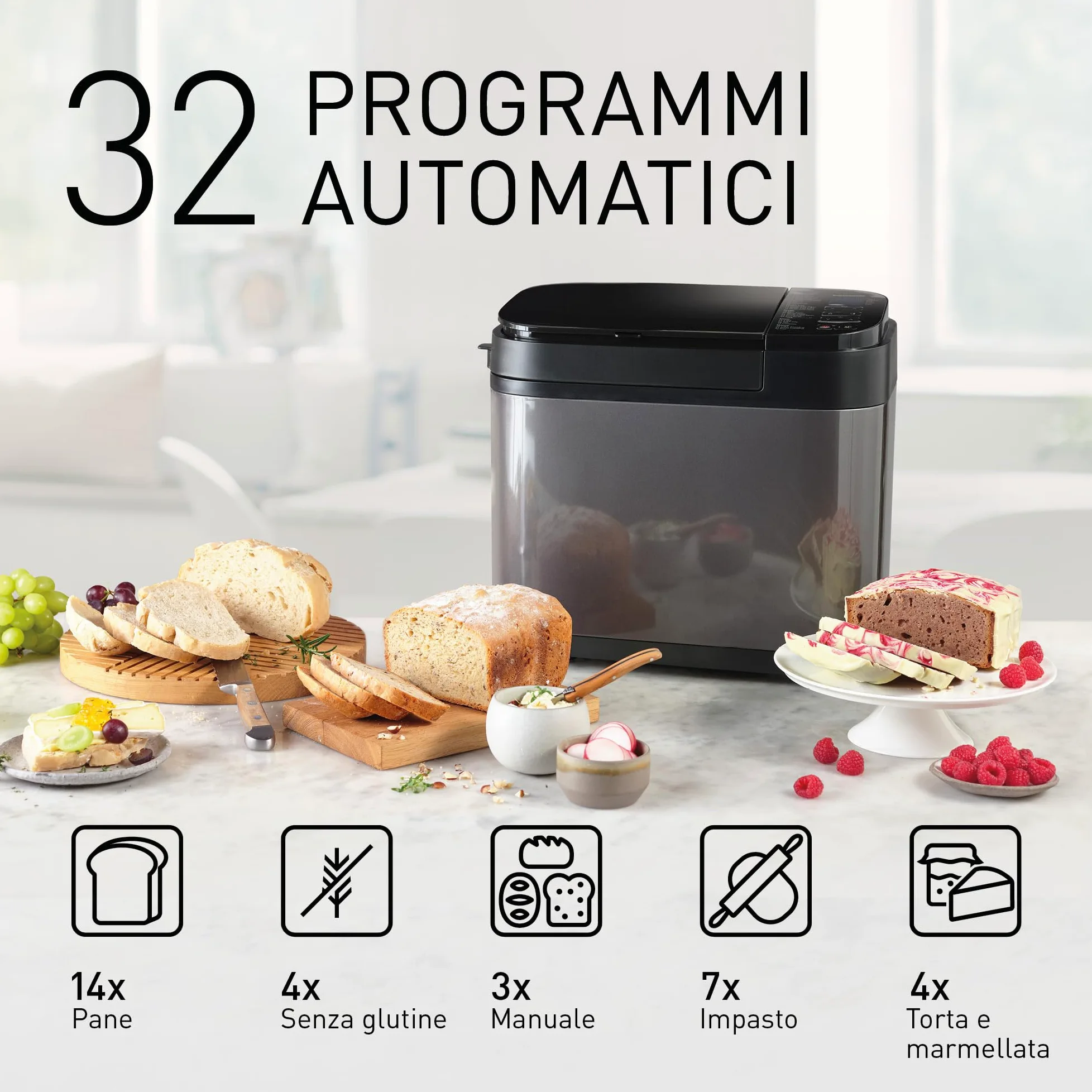 Panasonic SD-YR2540 Premium Grigio Macchina per il pane completamente automatica, design orizzontale e dispenser per lievito, 32 programmi automatici, due sensori di temperatura, tempo predefinito di