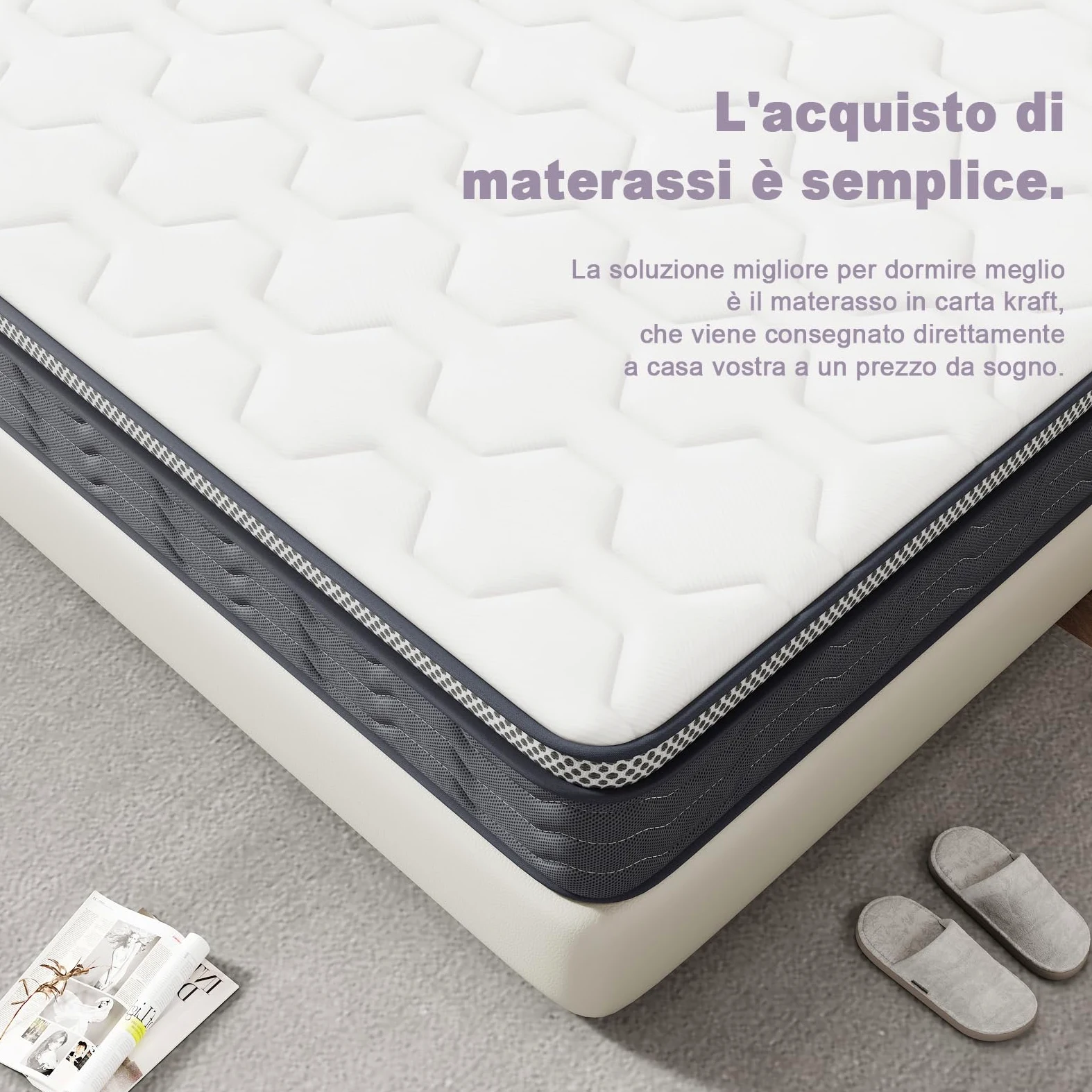 DEWINNER Materasso matrimoniale 160x190, Alto 25 cm,Materasso matrimoniale a Molle e Schiuma,Insacchettate,Confortevole e Traspirante,Durezza Media, Antiacaro,Anallergico e Antibatterico