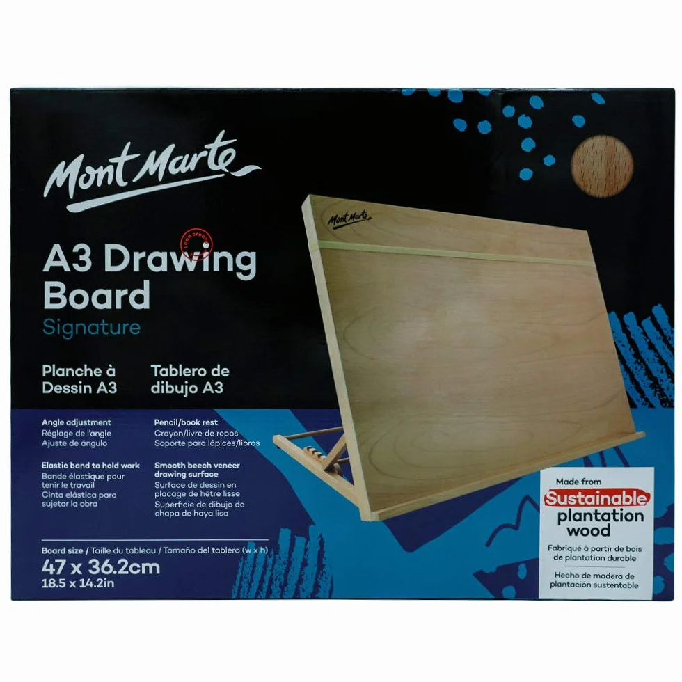 Mont Marte Lavagna da disegno in legno di faggio A3 inclinabile con elastico