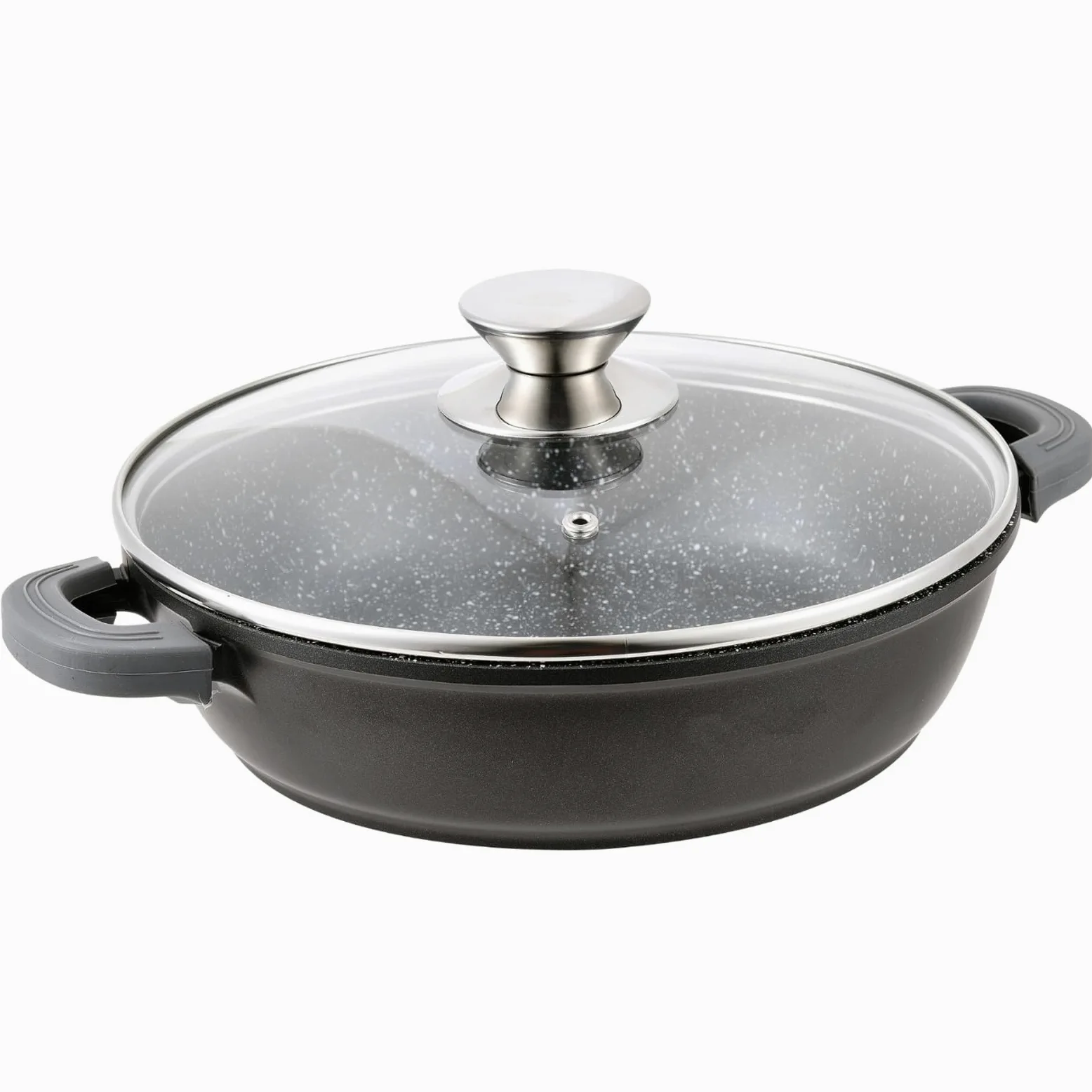 Padella Ø 40 cm con coperchio in vetro, padella da portata, padella per cottura a induzione, in alluminio pressofuso e rivestimento in marmo
