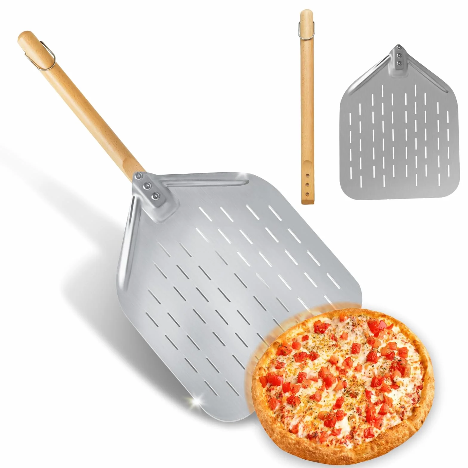 Pala per pizza in acciaio inox 39 x 30,5 cm 74 cm manico rimovibile