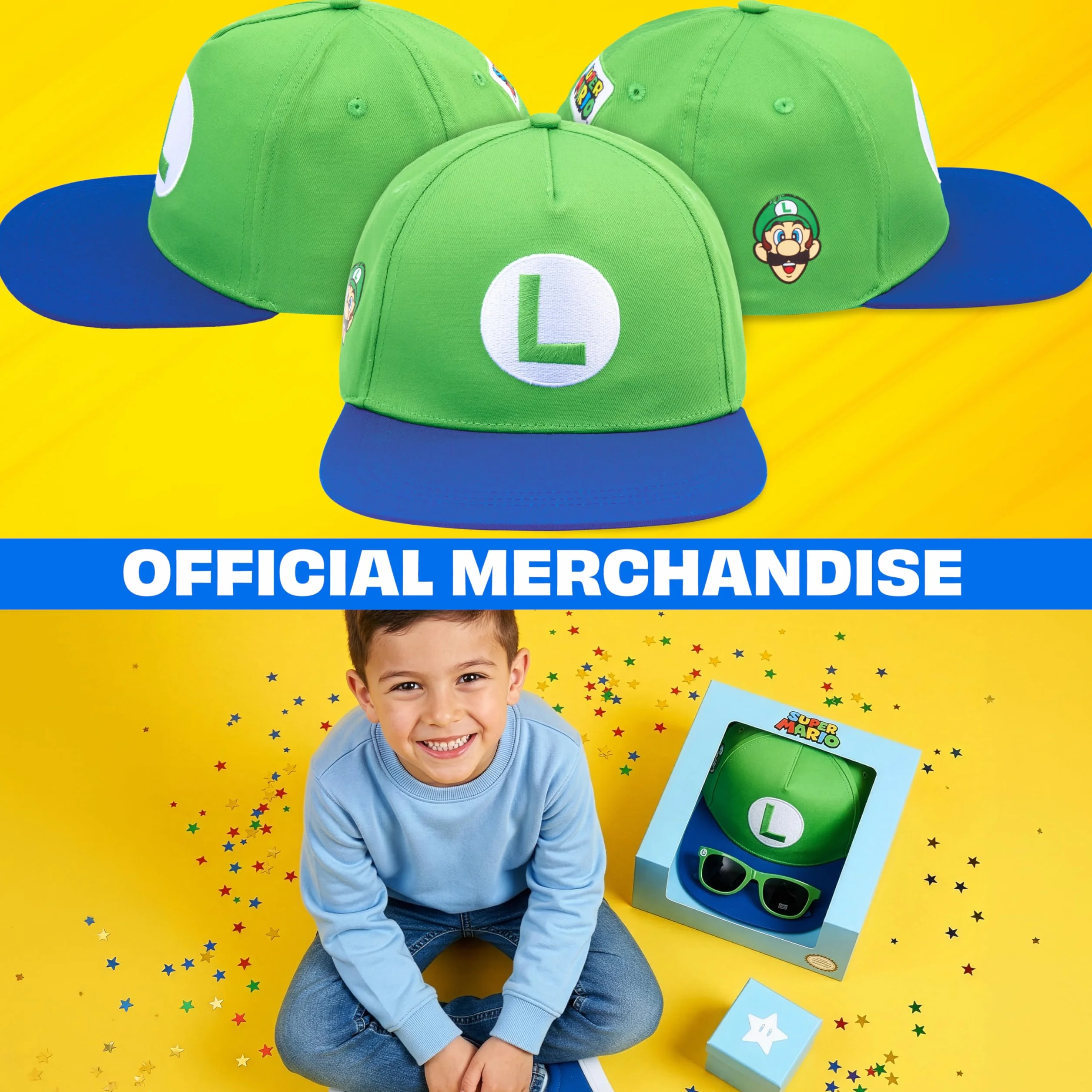 Cappello Baseball Occhiali da Sole Bambino Set Minecraft Fortnite Super Mario Spongebob Protezione UV