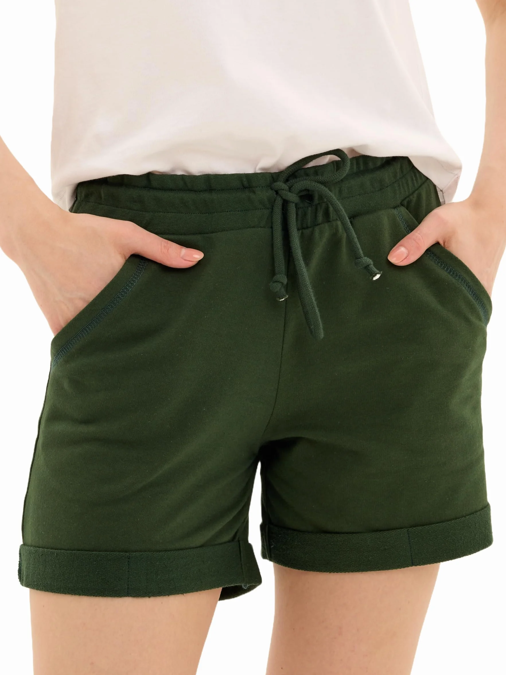 Pantaloncini estivi da donna in 100% cotone, comodi pantaloni per il tempo libero con coulisse e tasche laterali, taglie M, 2XL, colori basici