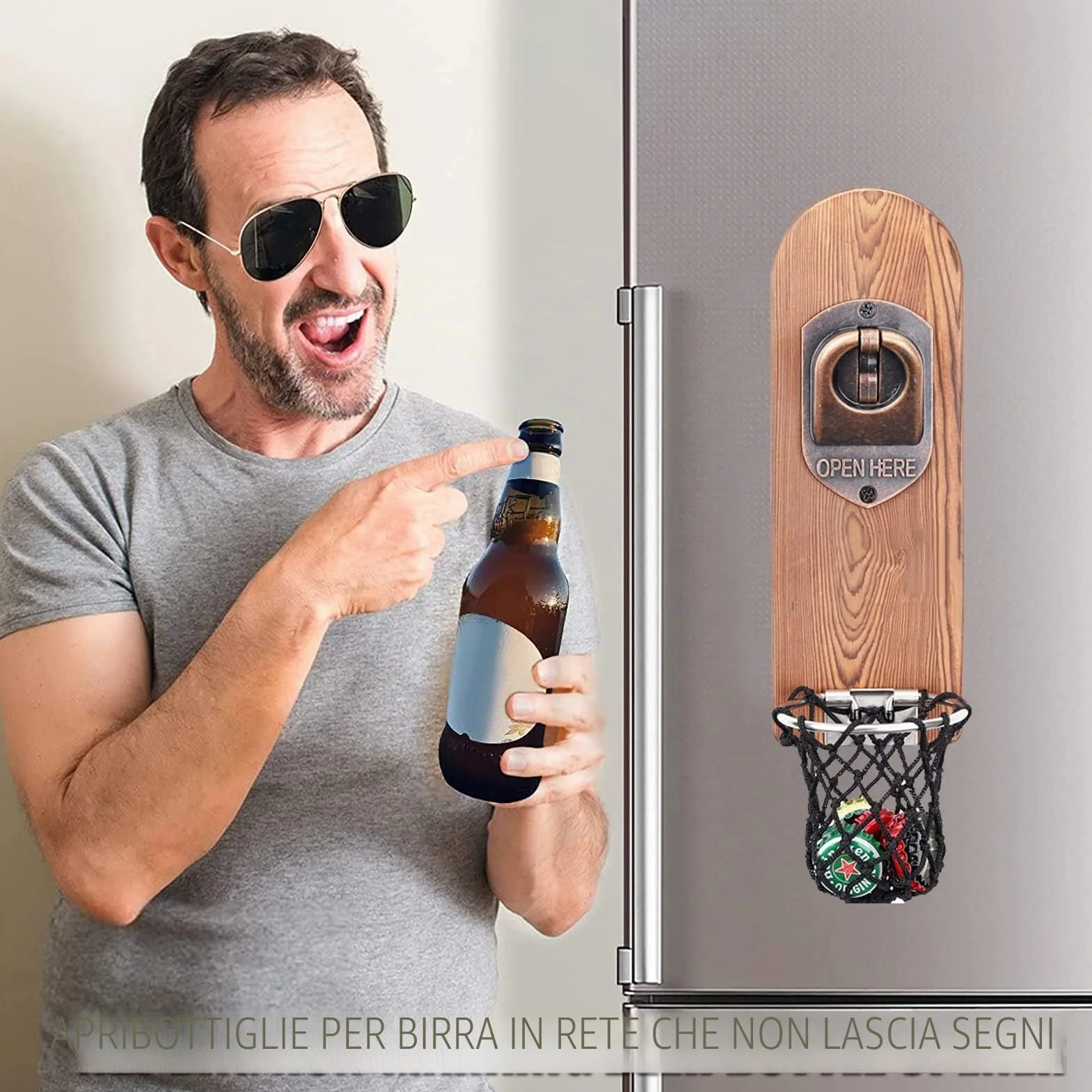 Apribottiglie Magnetico da Legno per Birra, Accessori Bar Esterno, Idee Regalo Uomo