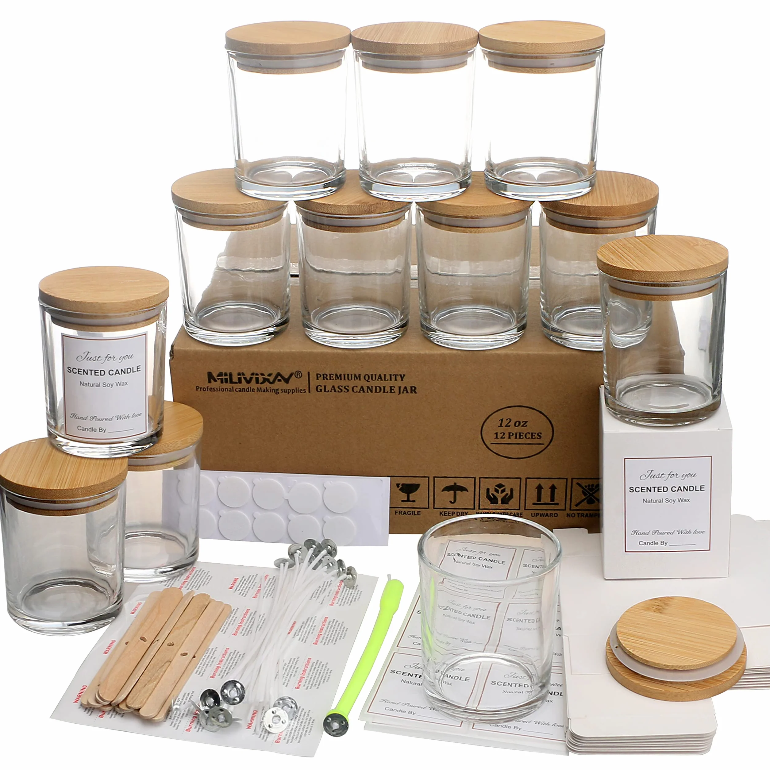12 barattoli per candele in vetro trasparente 355 ml con coperchio contenitori spezie