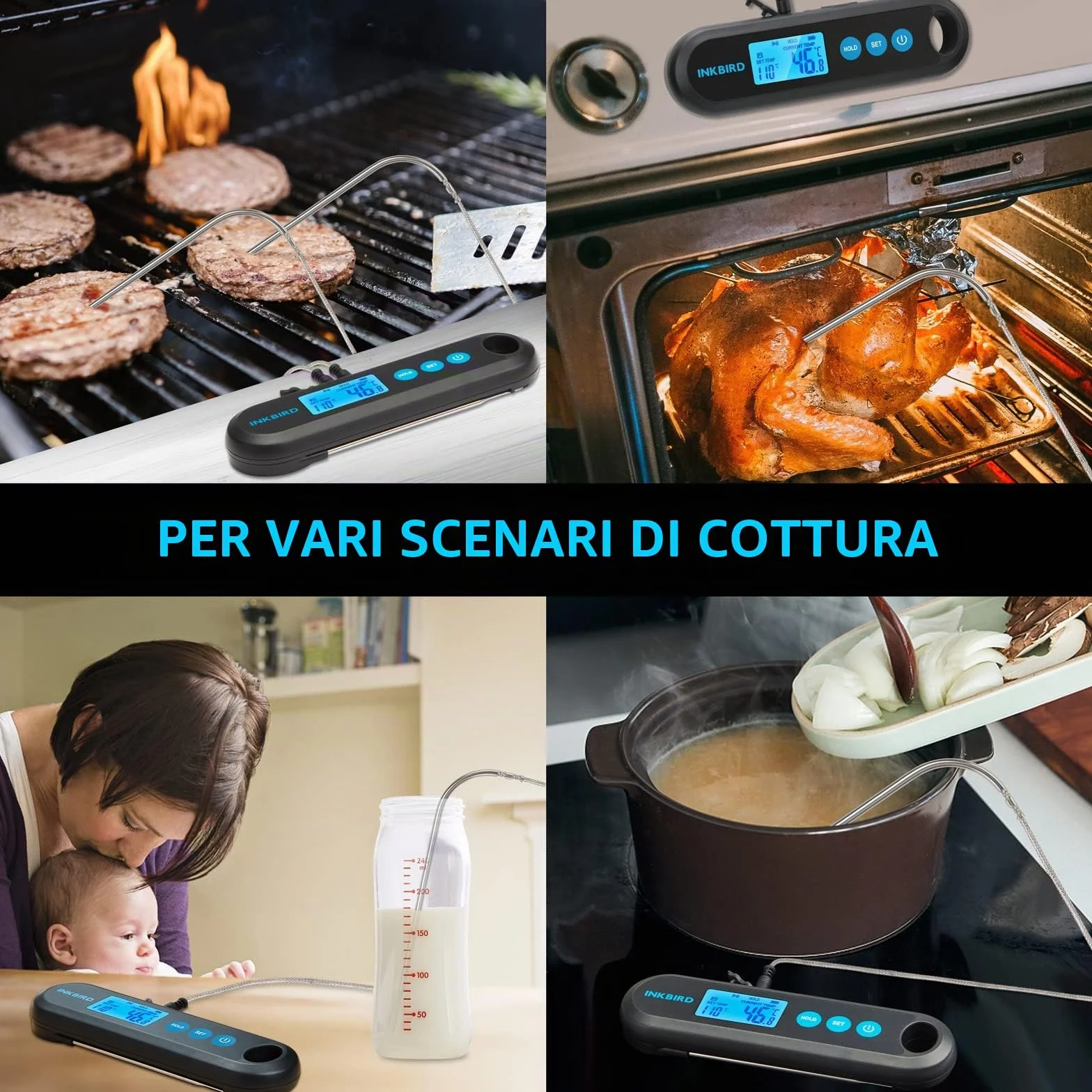 INKBIRD Termometro Cucina Digitale Bluetooth Barbecue con 2 Sonde Acciaio Inossidabile IHT-2PB