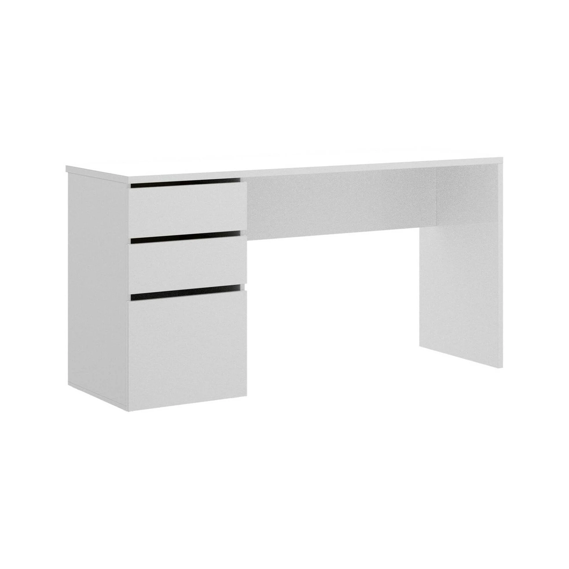 Dmora - Scrivania Lagoni, Scrittoio multiuso da ufficio o cameretta, Tavolo da studio lineare con 2 cassetti e 1 anta, 139x60h75 cm, Bianco