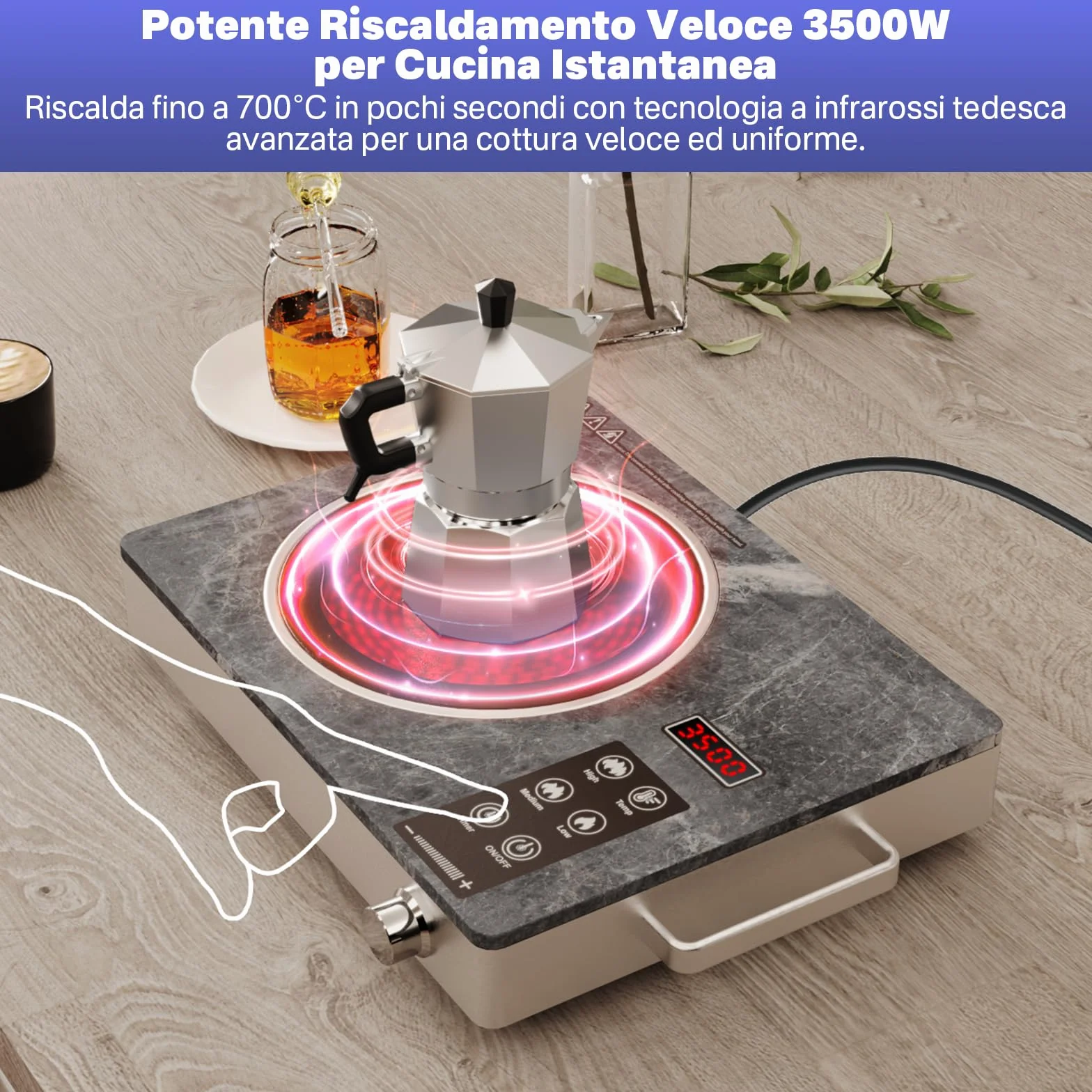 Fornello Elettrico 1 Piastra 2000W Portatile – Piano Cottura Elettrico Vitroceramica 1 Fuoco, Fornello da Campeggio, Vetroceramica per Esterno, Controllo Tattile, Plaque Vitrocéramique 1 Feu