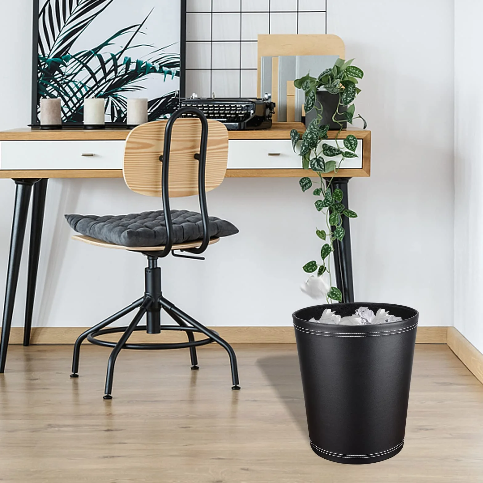 GORESE Cestino per la carta Nero pelle design moderno ufficio cucina bagno