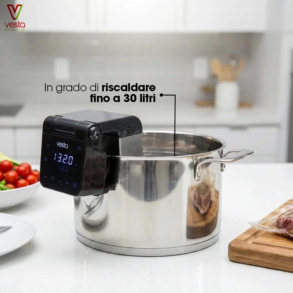 Vesta Precision Fornello a Bassa Temperatura Sous Vide Imersa Elite 1200W con APP di controllo Wi-Fi | Immersione impermeabile IPX7 | Capacità della Pompa 4,5 l/min | Colore nero