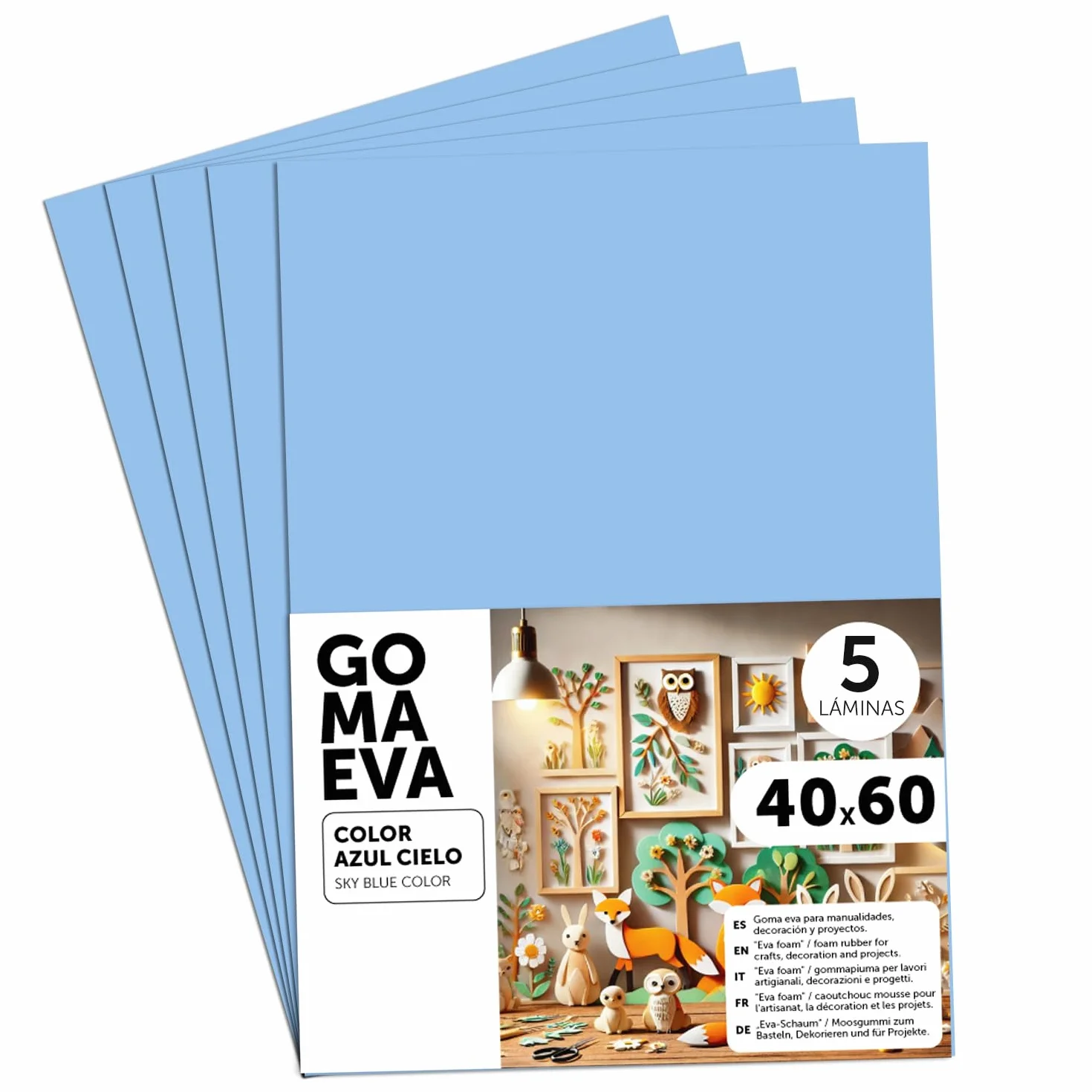 m-office Gomma Eva Colorata Crepla 40x60cm Azzurro cielo 5 uds Scrapbooking Scuola