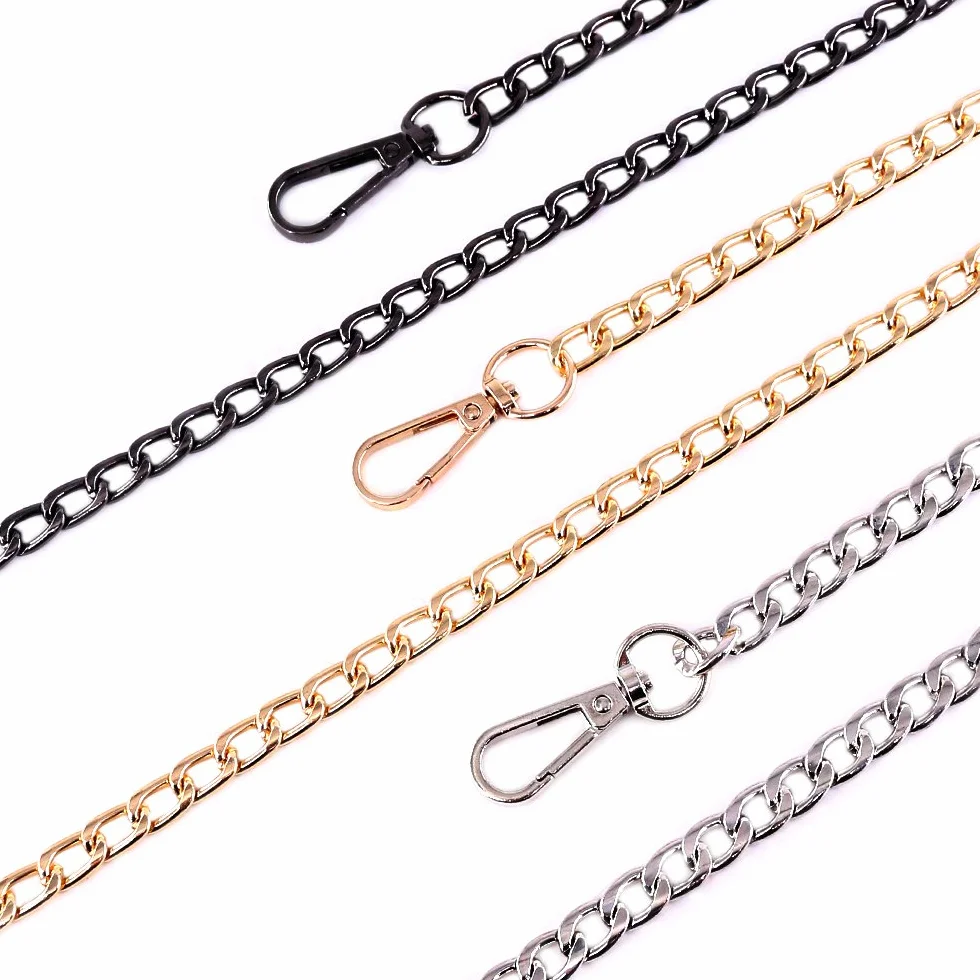 Swpeet Set di 3 Catene Piatte di Ricambio in Metallo Lucido 119,2 cm per Borse a Tracolla Fai da Te, Borse a Mano (Oro, Argento, Nero)