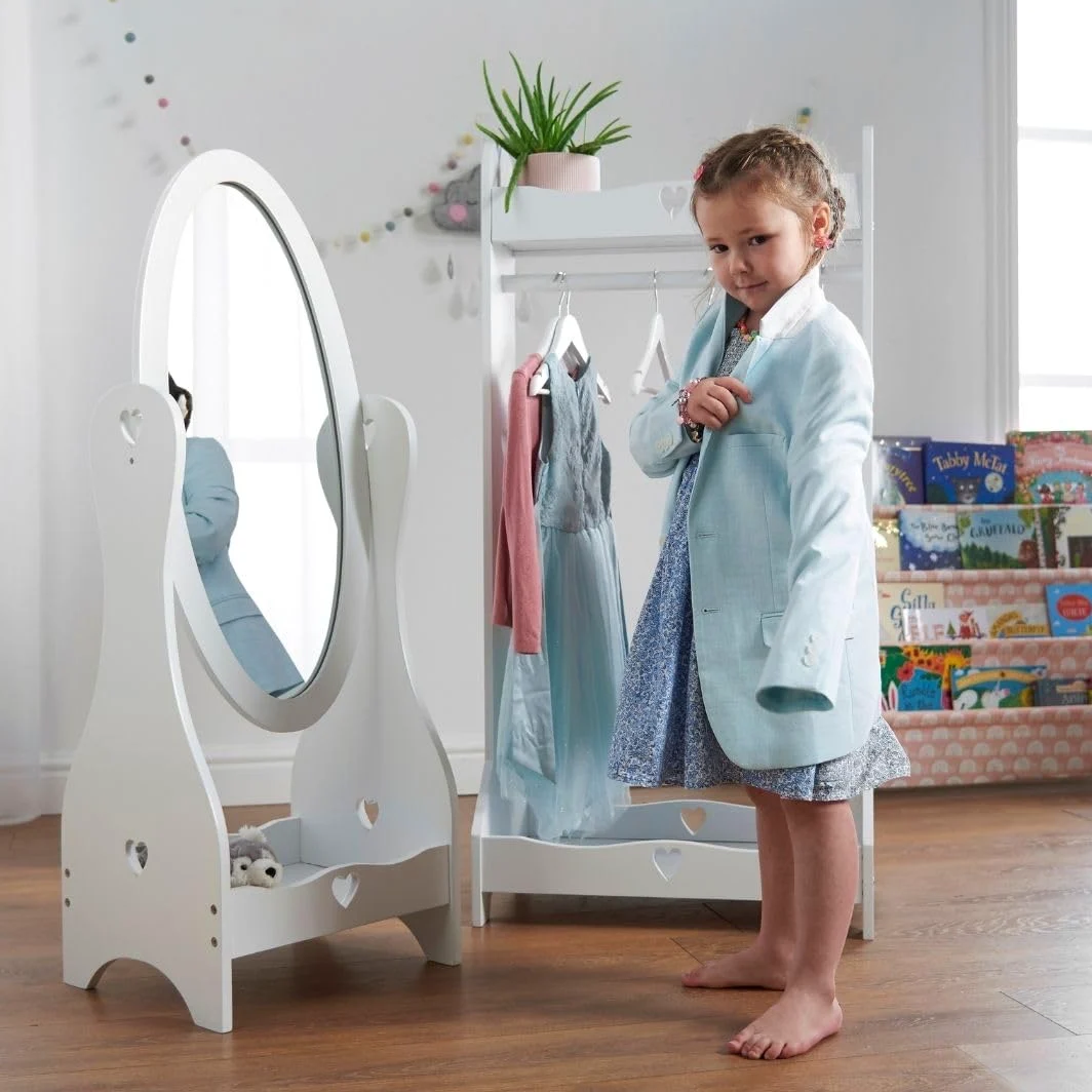 Haus Projekt Specchio da Toilette in Legno Bianco per Bambini, Mobili da Camera da Letto per Bambini Fatti a Mano, Girl's Free Standing Full Length Mirror