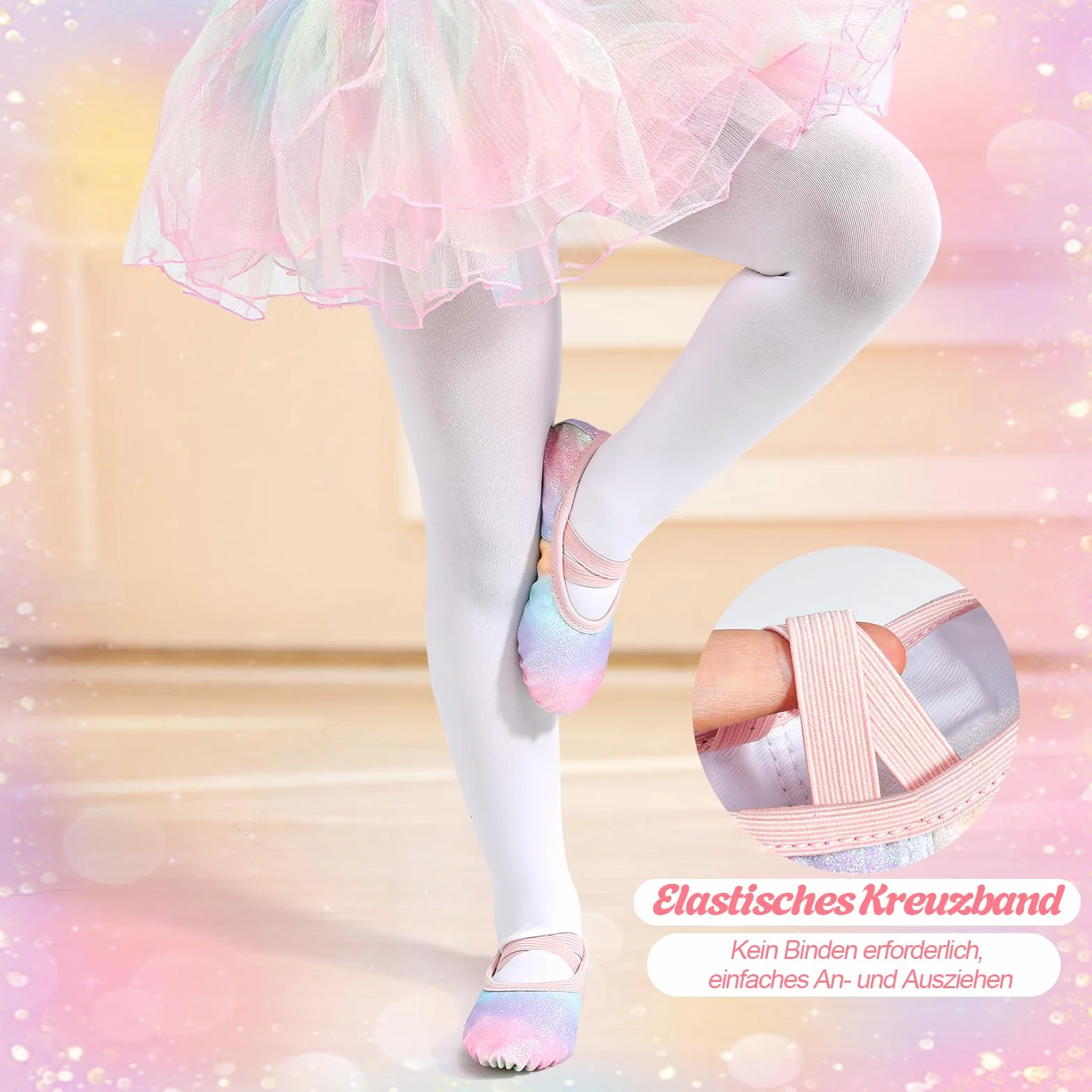 Scarpe da Balletto Bambina Brillantini Suola Divisa Senza Cravatta Danza