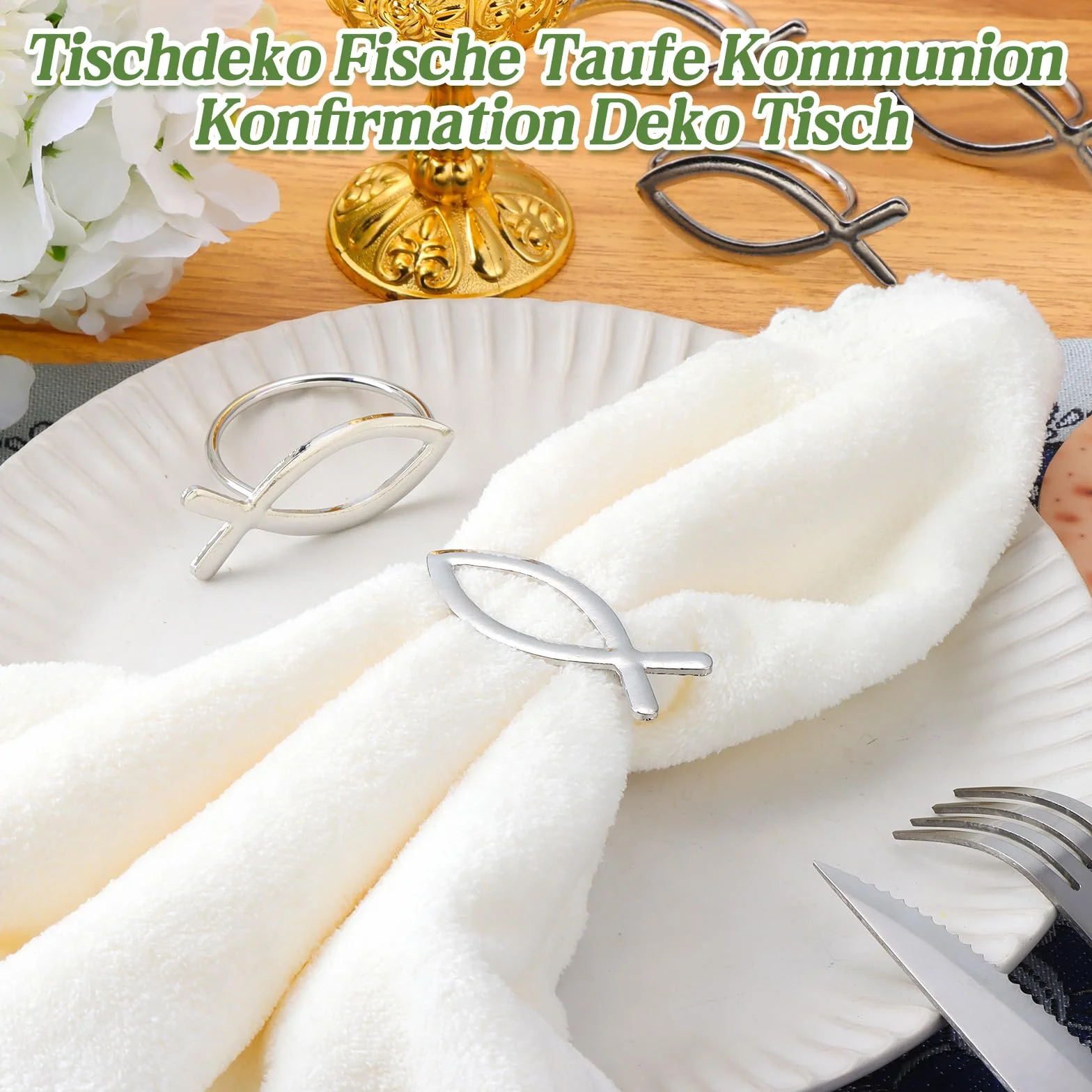 12 pezzi portatovaglioli a forma di pesce, decorazione per la prima comunione, ragazzo, portatovaglioli in metallo, pesce, battesimo, decorazione da tavolo, cresima, decorazione per matrimonio, bel