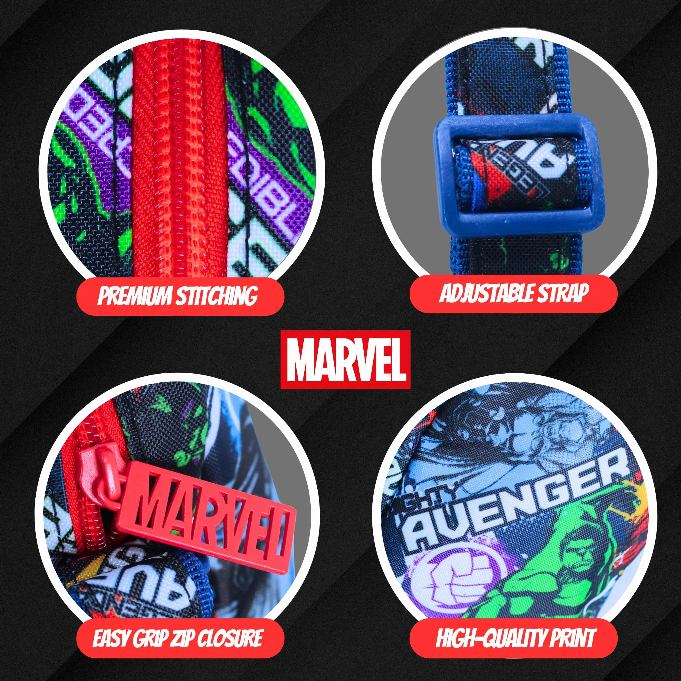 Marvel Avengers Borsa per Ragazzi, Design Thor, Iron Man e Hulk, Borsa Regolabile, Regalo per Bambino