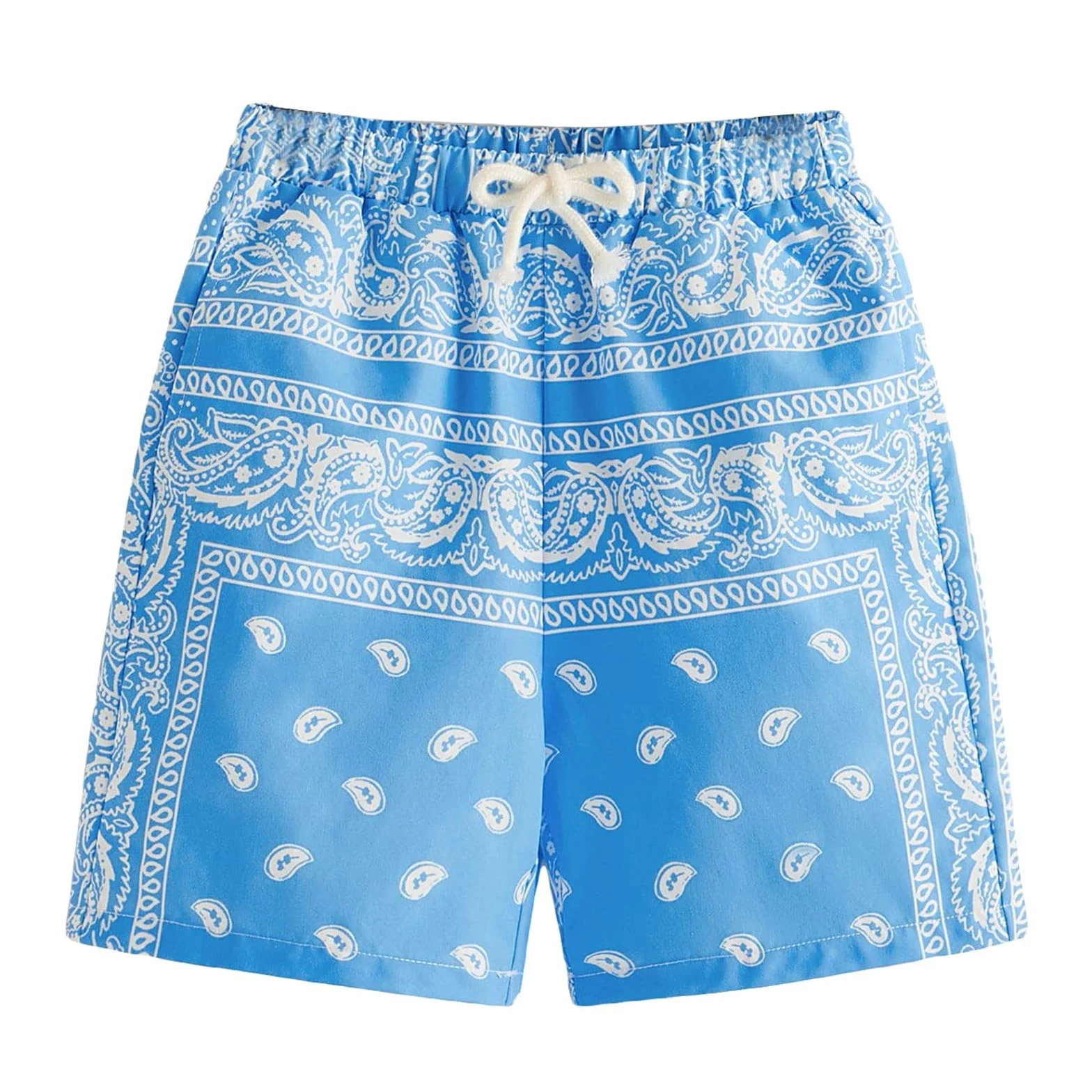 Bohémien Paisley Pantaloncini Estivi da Ragazzo Vita Alta con Tasca Leggeri Spiaggia Bagno
