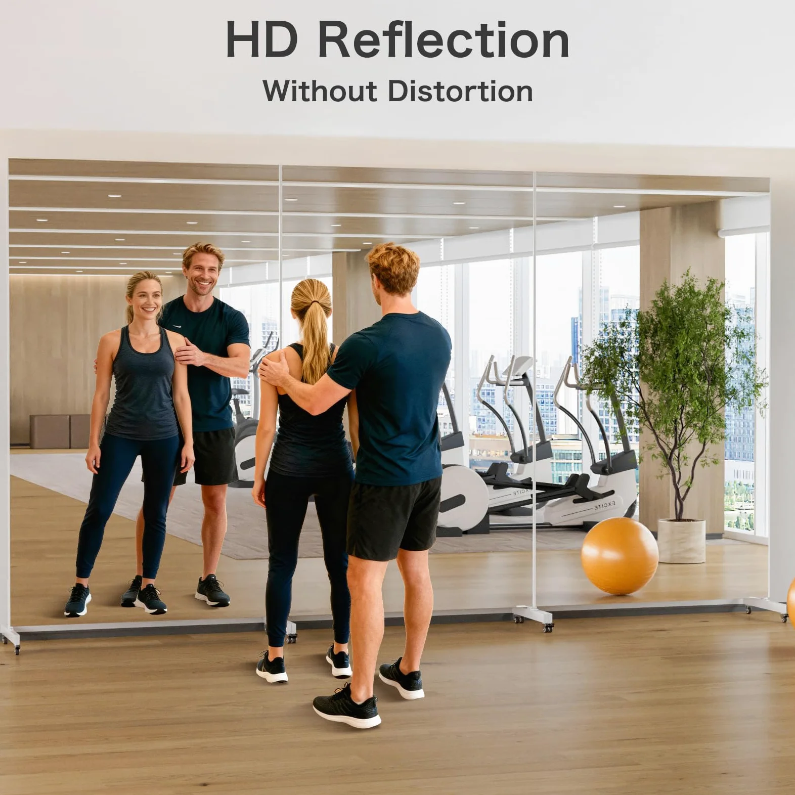 brisafe Specchio Palestra Grande, 120 x 200 cm Specchio da Terra Moderno con Base a Ruote, Nano-Specchio, Super Leggero e Infrangibile per Yoga, Terapia, Spogliatoio, Nero