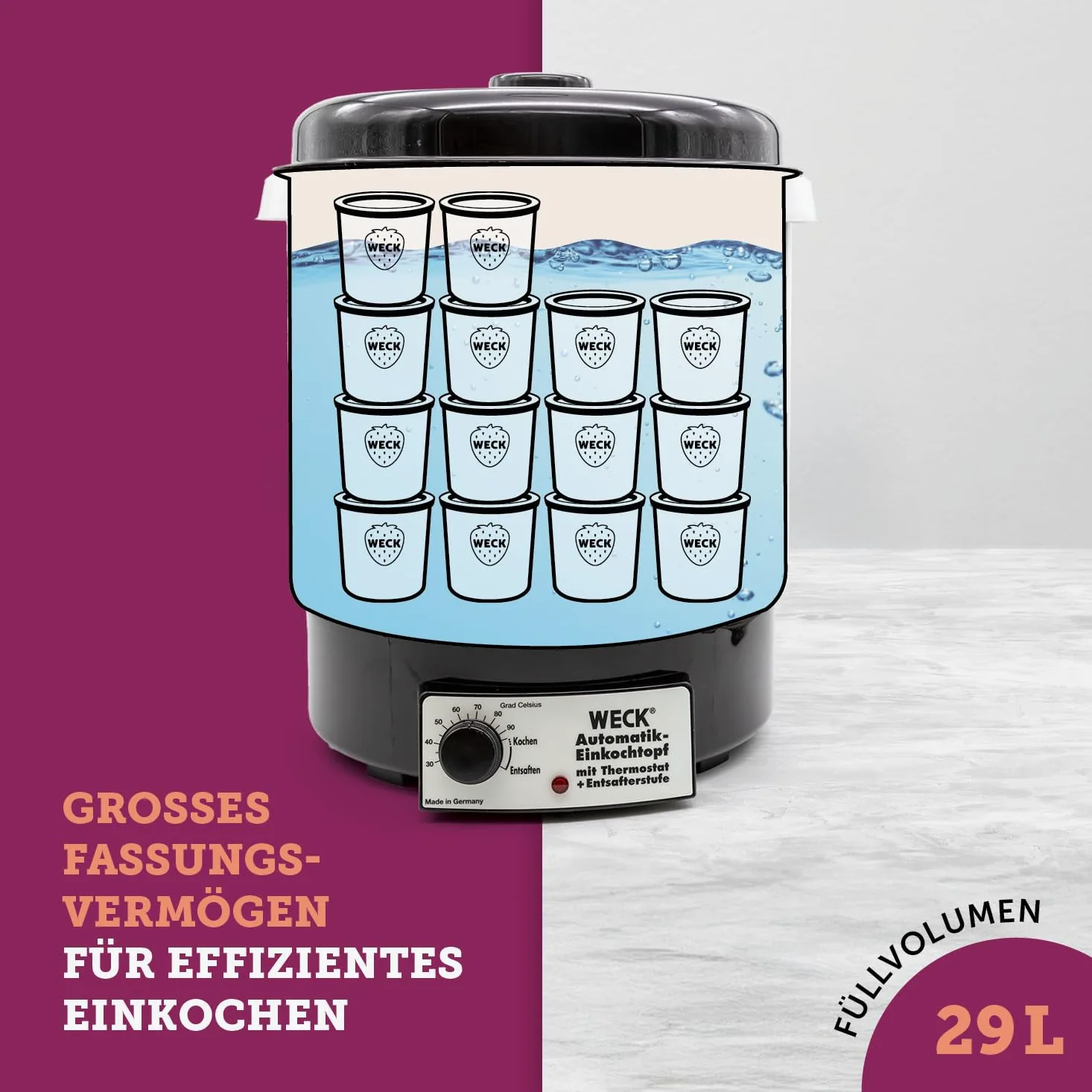 Weck WAT 34 Macchina per conserve, in plastica, senza orologio, con griglia