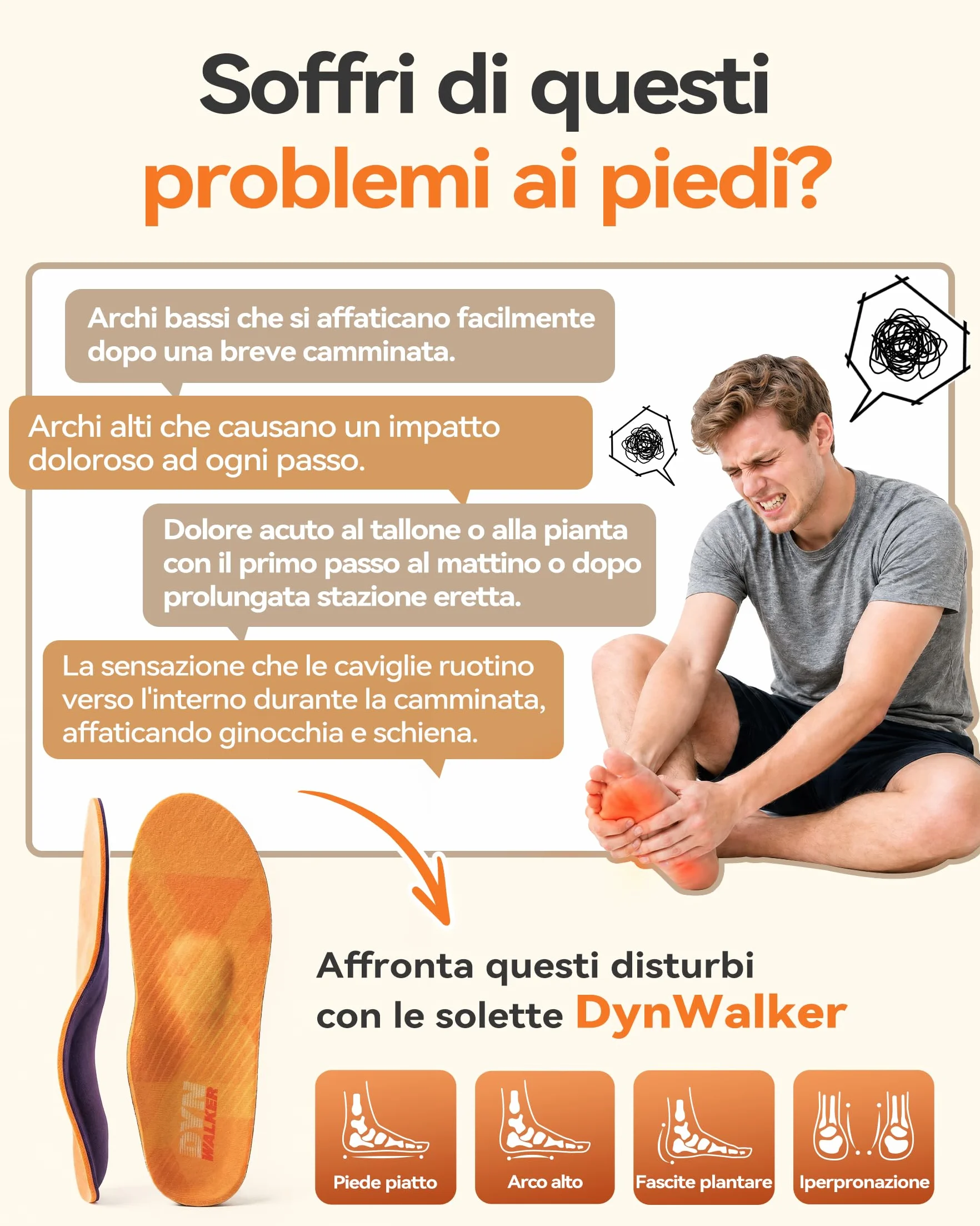 DynWalker Solette con Supporto Arco Plantare - per Fascite Plantare, Piede Piatto e Dolore al Tallone - Ammortizzate e Stabilizzanti per Corsa, Lavoro, Quotidiano (Uomo e Donna) L