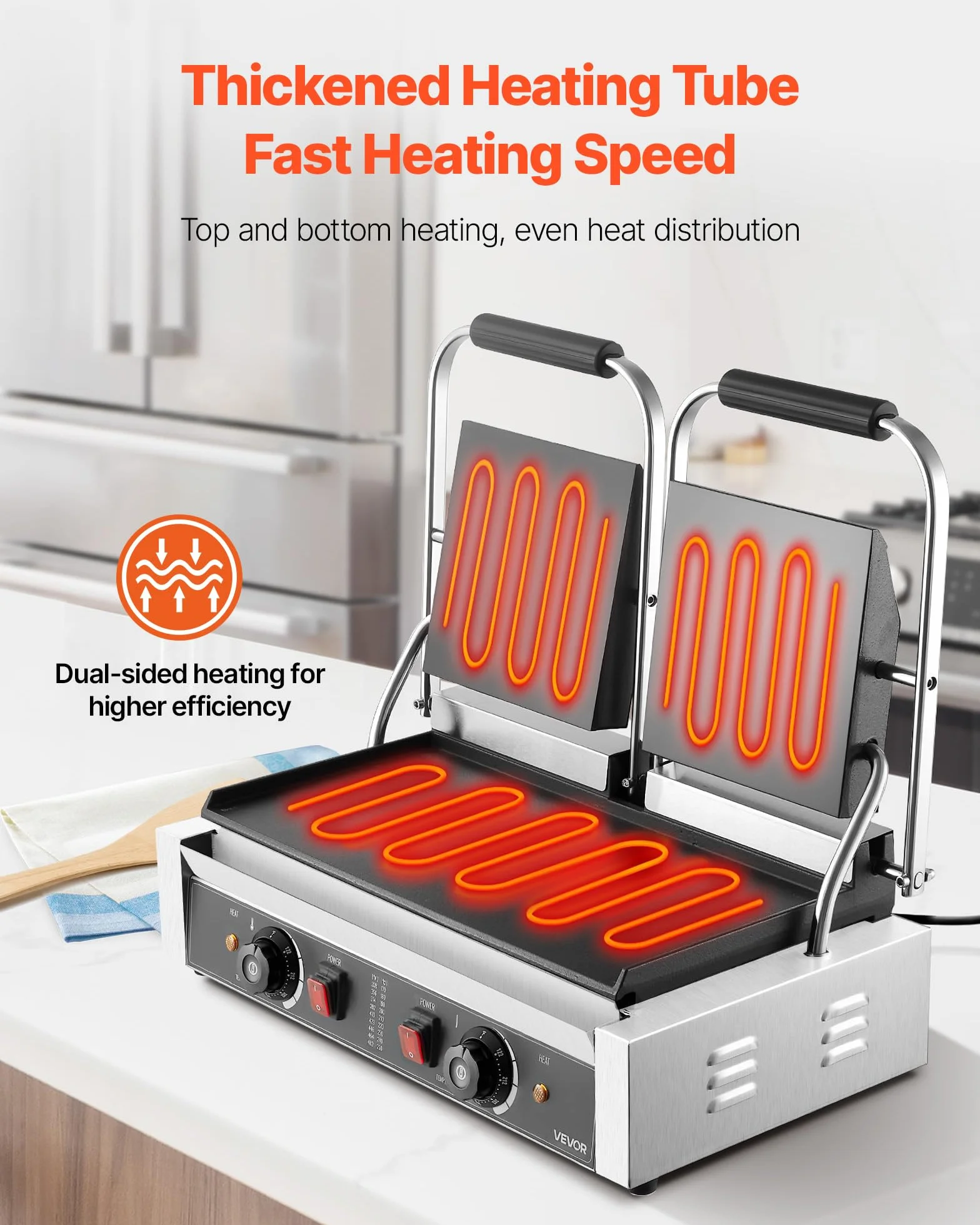 VEVOR 3600W Grill elettrico per panini,doppia piastra per panini con piastra smaltata piatta da 48,5x23 cm,piastra per panini in acciaio inox,controllo della temperatura,per hamburger,bistecche,cucina