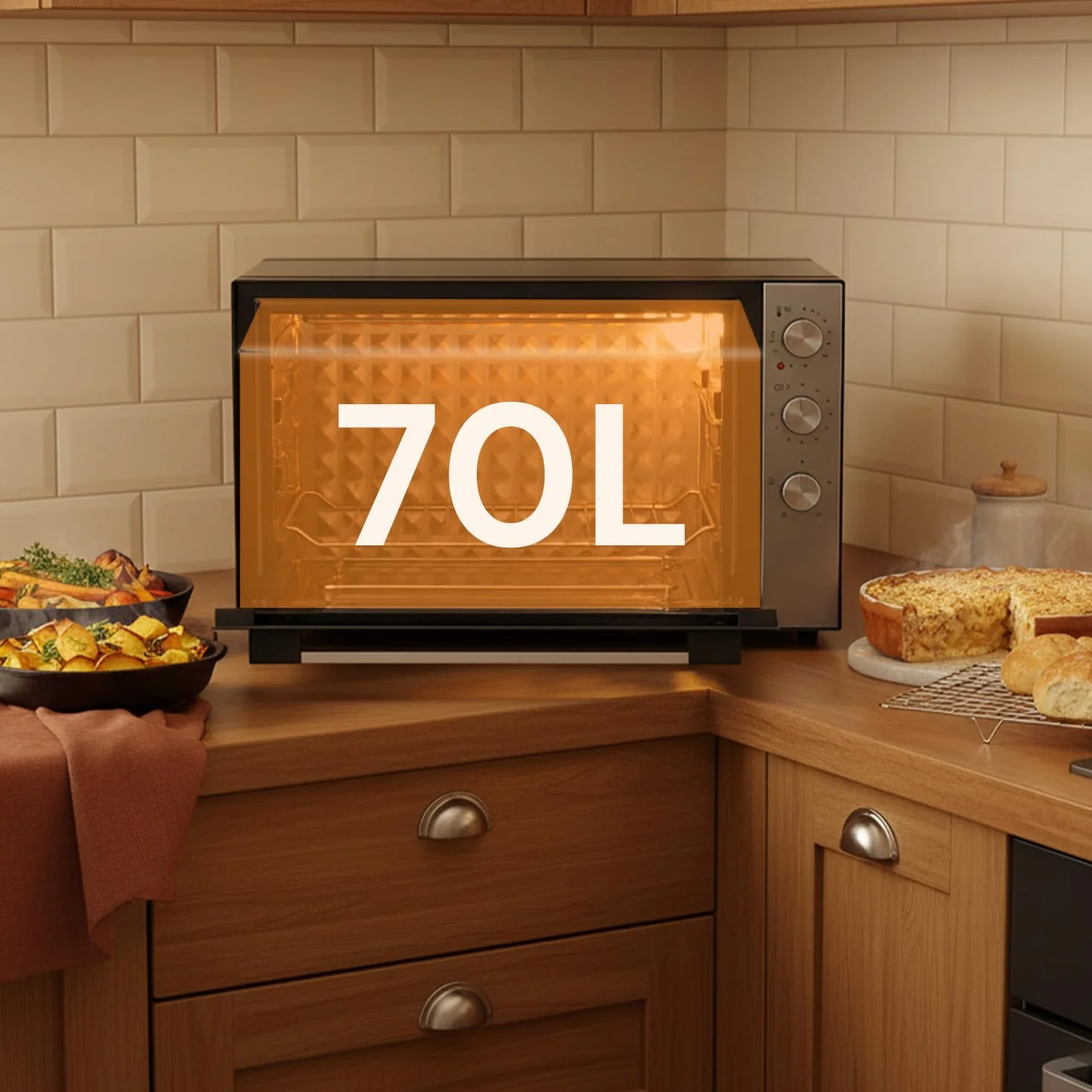 Forno Elettrico Ventilato XXL 70L 2500W con Doppia Resistenza, Timer, Cottura Combinata fino a 230°C
