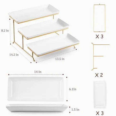 3 Tier Servendo Stand, Pilepsible Platter Rack per Antipasti & Cupcakes, Elegante Set di esposizioni Bianche, Facile Design di stoccaggio per Feste e Decorazioni per la casa
