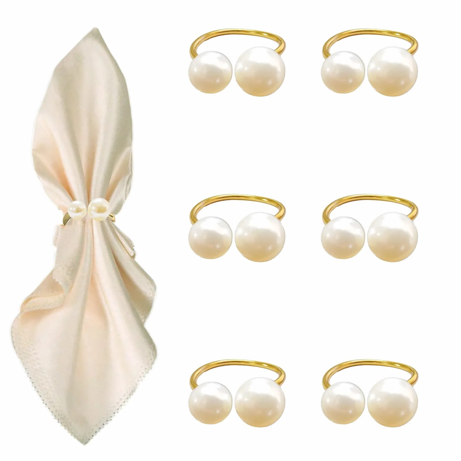Set di 6 Anelli Porta Tovaglioli Oro con Perle, Portatovaglioli Eleganti in Metallo Dorato, Anelli di Tovagliolo per Decorazioni Matrimonio, Festa, Natale, Compleanno, Anniversario, Hotel e Ristorante