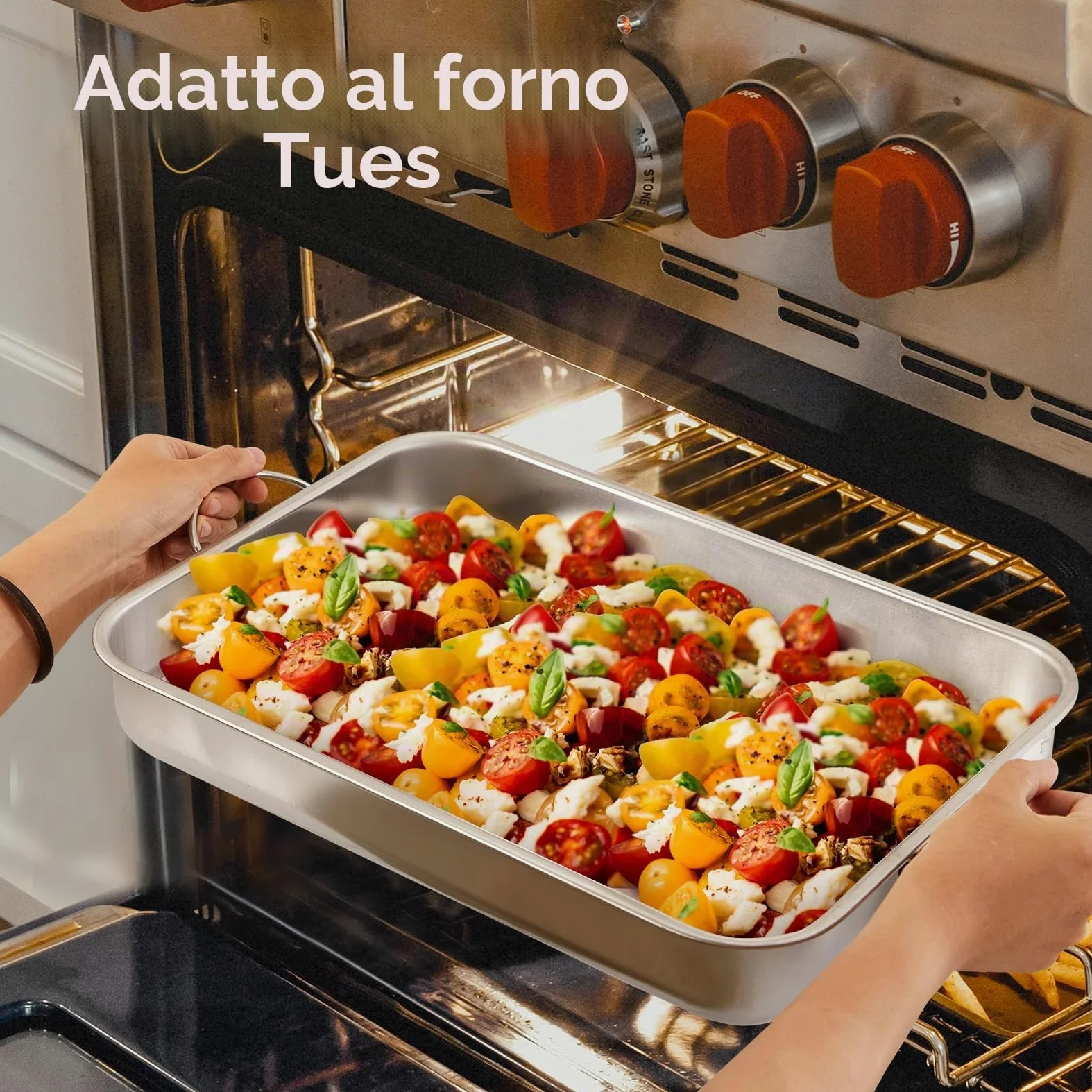 Set di Teglie da Forno da 4 Pezzi in acciaio inox rettangolare con maniglie