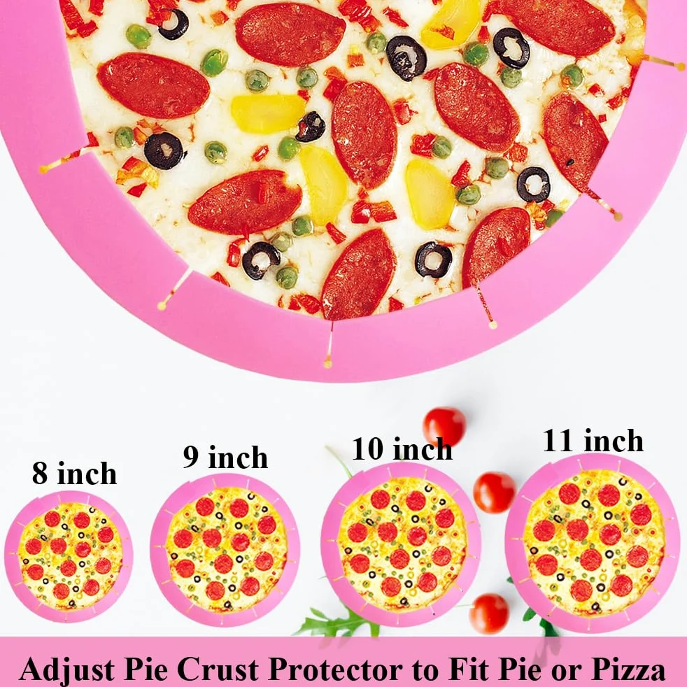 Protezioni regolabili per croste di torte, anello di copertura in silicone per torte da 20-29 cm, copertura protettiva per bordi (rosa, 1 pezzo)