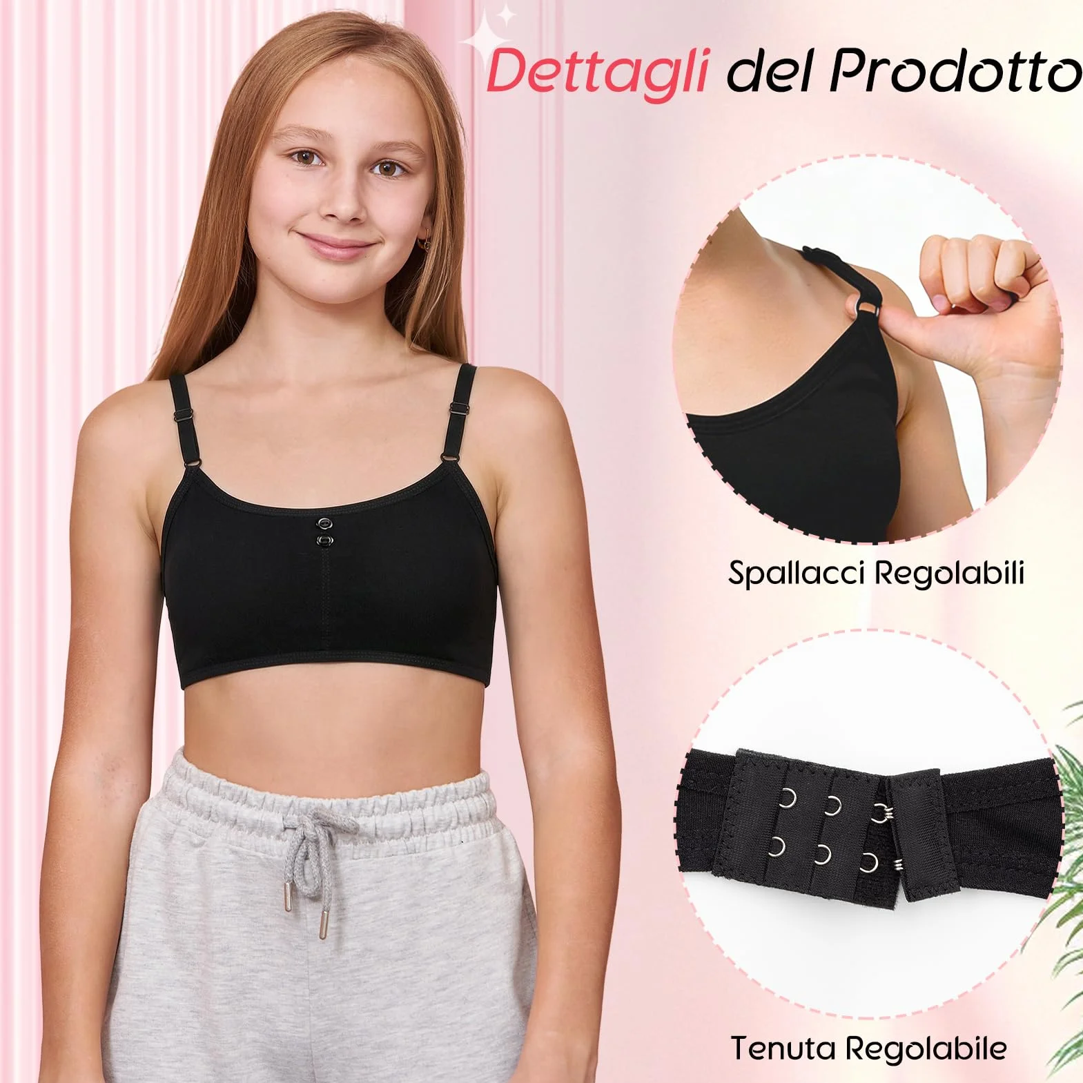 Kiiwah 2 Pezzi Reggiseno Ragazza, Sportivo con Imbottiture Rimovibili e Spalline Regolabili per 10-16 Anni