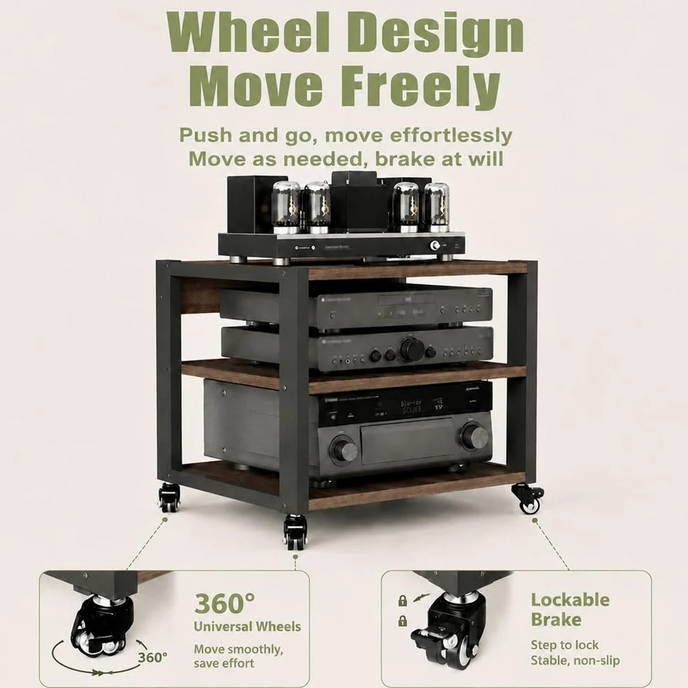 Generico Rack Multimediale AV Mobile, Mobiletto Porta Componenti Aperto HiFi A 2 3 4 Ripiani, Mobile Stereo HiFi Con Ripiani Regolabili, Altoparlanti Rack(55x40x48.5cm/21.7x15.8x19in)