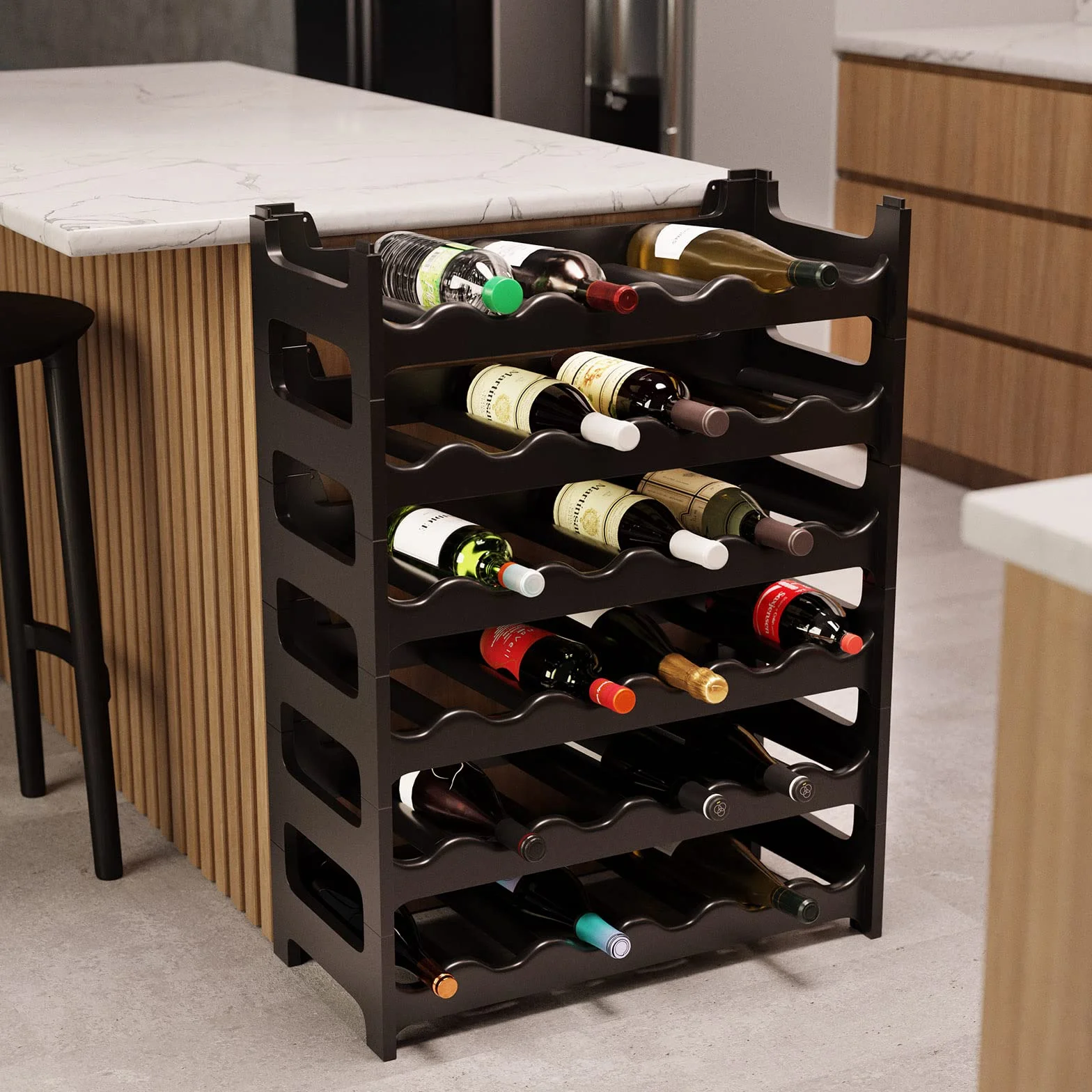 Cantinetta Portabottiglie in Plastica Modulare 36 Bottiglie Nero