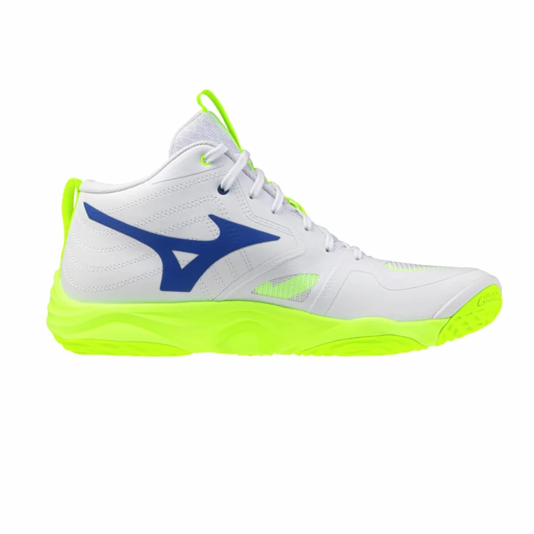 Mizuno Wave Momentum Elite Mid, Scarpe da Pallavolo Unisex, Bianco Blu Giallo Fluo,