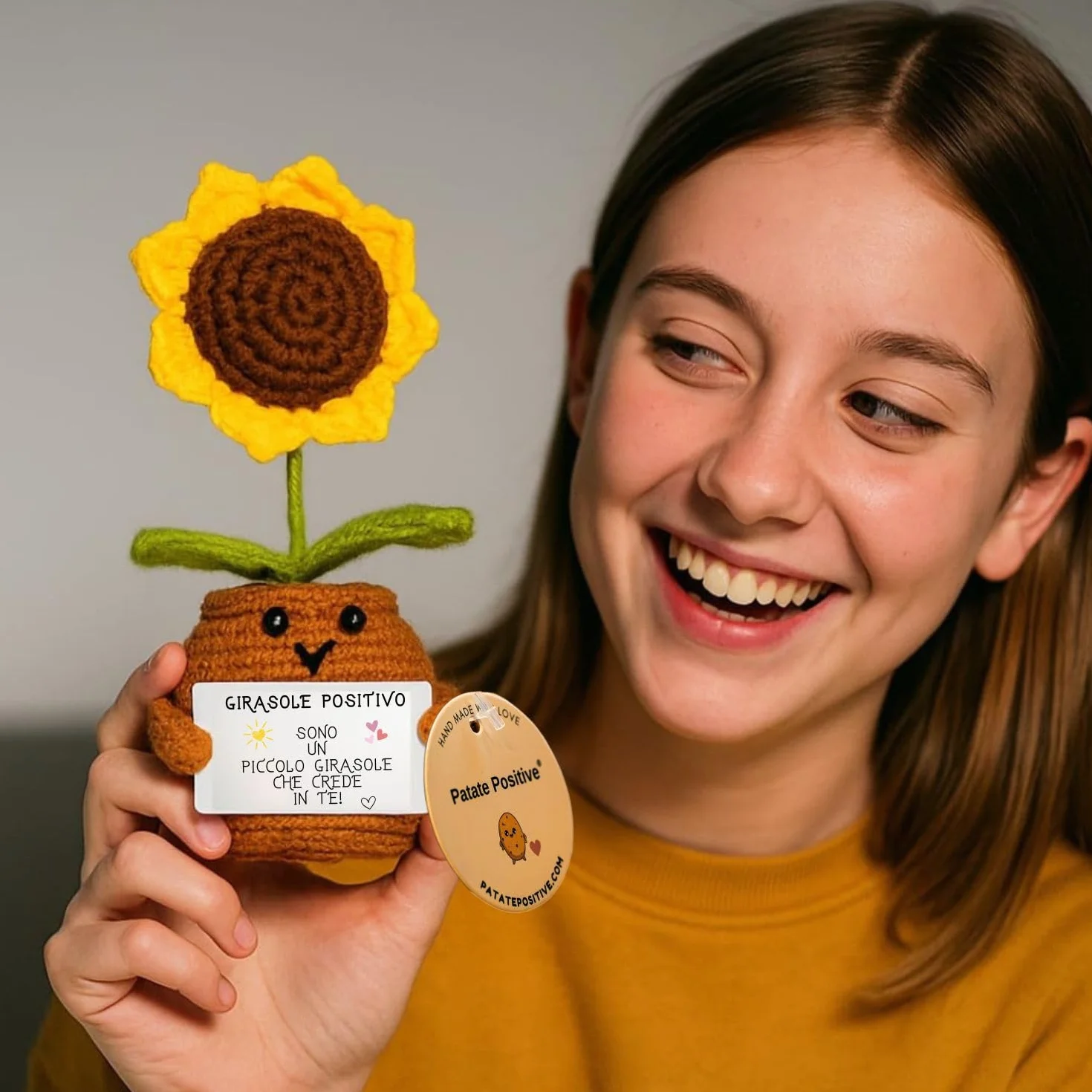 Patate Positive Girasole Positivo Fiore Artificiale in Vaso Idea Regalo Originale Festa della Mamma Decorazione Casa