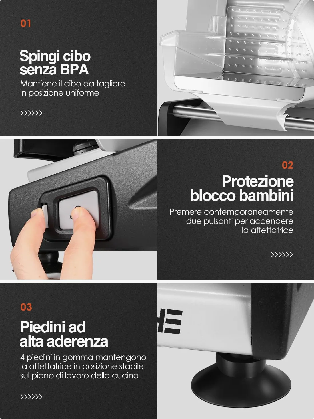 YASHE SL-518 Affettatrice Elettrica da Casa - Affettatrice Professionale 250W con Spessore Regolabile da 0 a 15mm, 2 Lame Rimovibili in Acciaio Inox da 19cm, Blocco di Sicurezza e Piedini a Ventosa