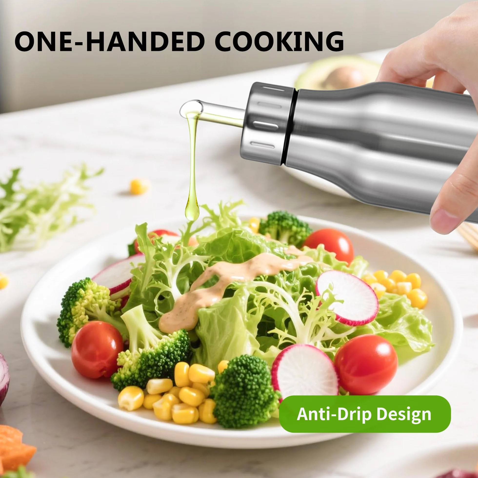 Bottiglia dispenser olio acciaio inox 750ml beccuccio senza gocciolamento