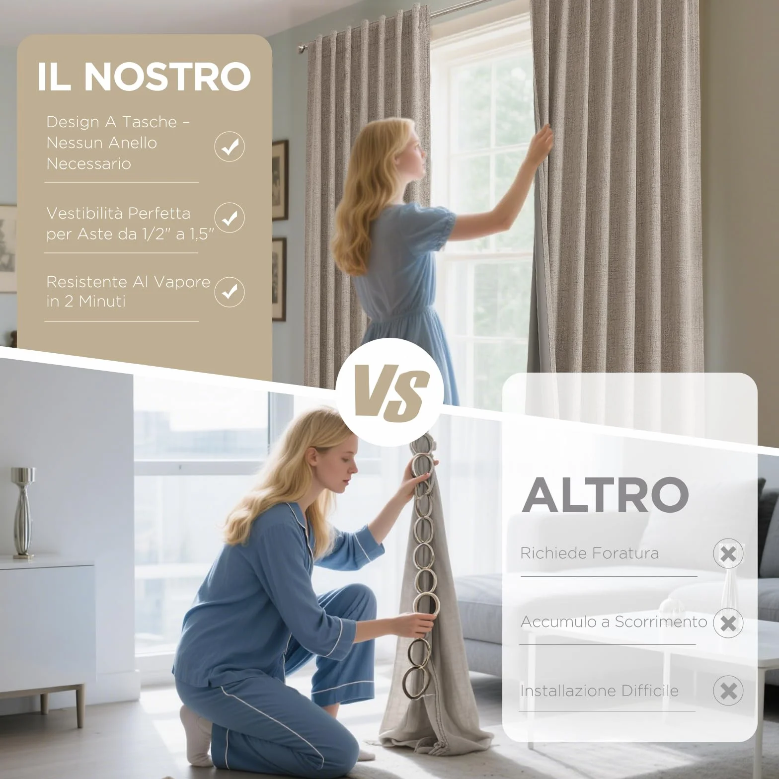 Joydeco 100% Tende Oscuranti per Interni 2 Pezzi L 140 x A 260 CM, Lino Tende Termiche con Passanti Nascosti per Soggiorno Moderne Cameretta Bambini Camera da Letto Blackout Curtains, Lino