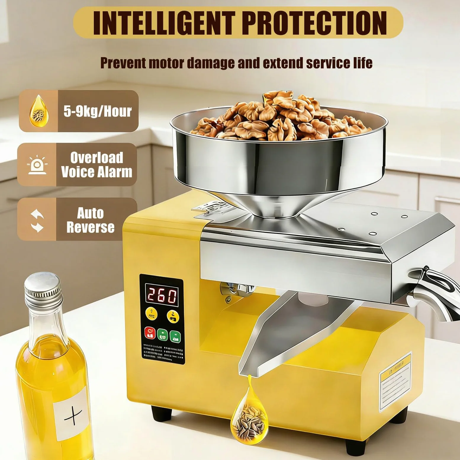 Frantoio Olive Commerciale, Macchina per La Spremitura Dell'olio Elettrica Automatica da 1500W, Estrattore D'olio in Acciaio Inossidabile per Spremitura a Freddo E a Caldo