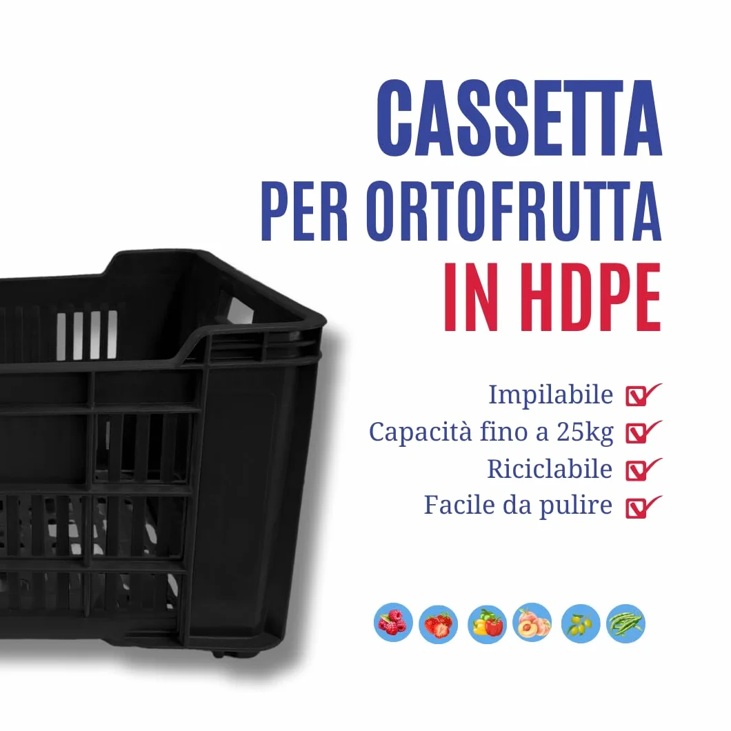 Generico Cassetta Agricola Ortofrutta Salvaspazio HDPE Polietilene , cassetta ortofrutta , cesta impilabile per raccolta frutta e verdura, 25 kg, Cassetta per l'agricoltura, Fondo Forato