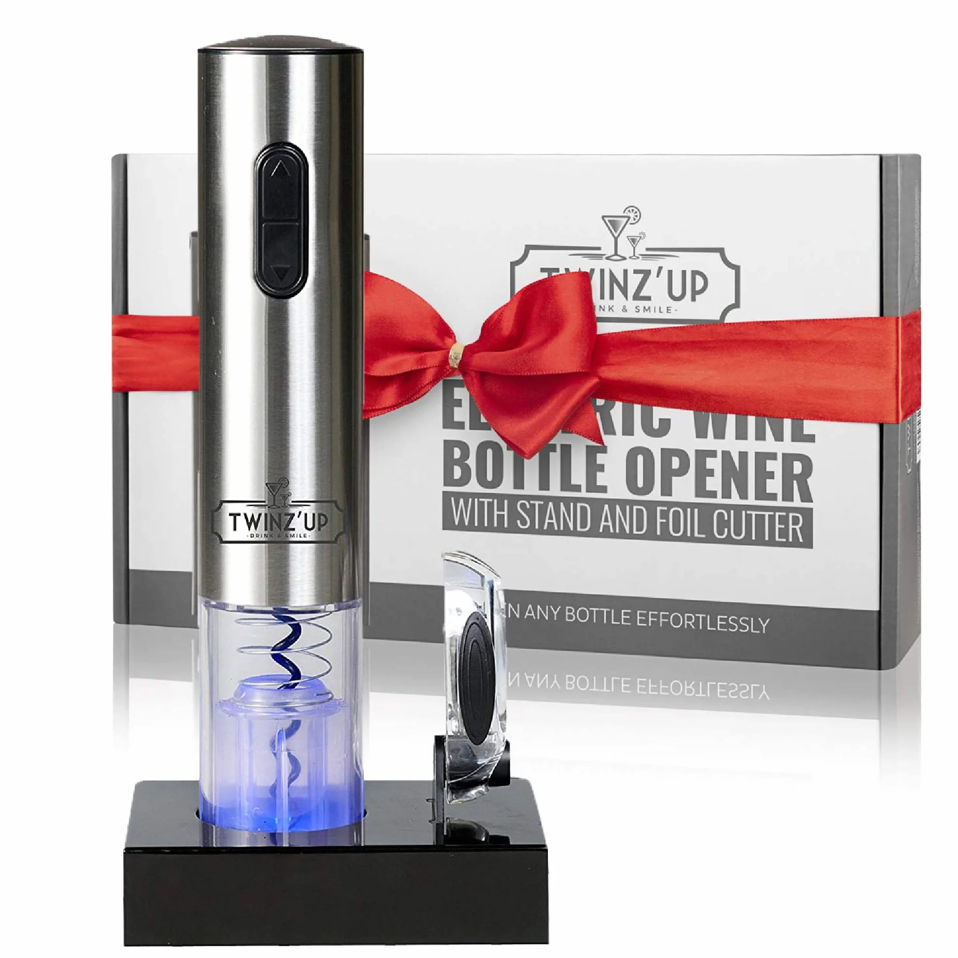 Twinz'Up Apribottiglie Elettrico Ricaricabile Cavatappi Elettrico per Vino con Taglia-Capsule
