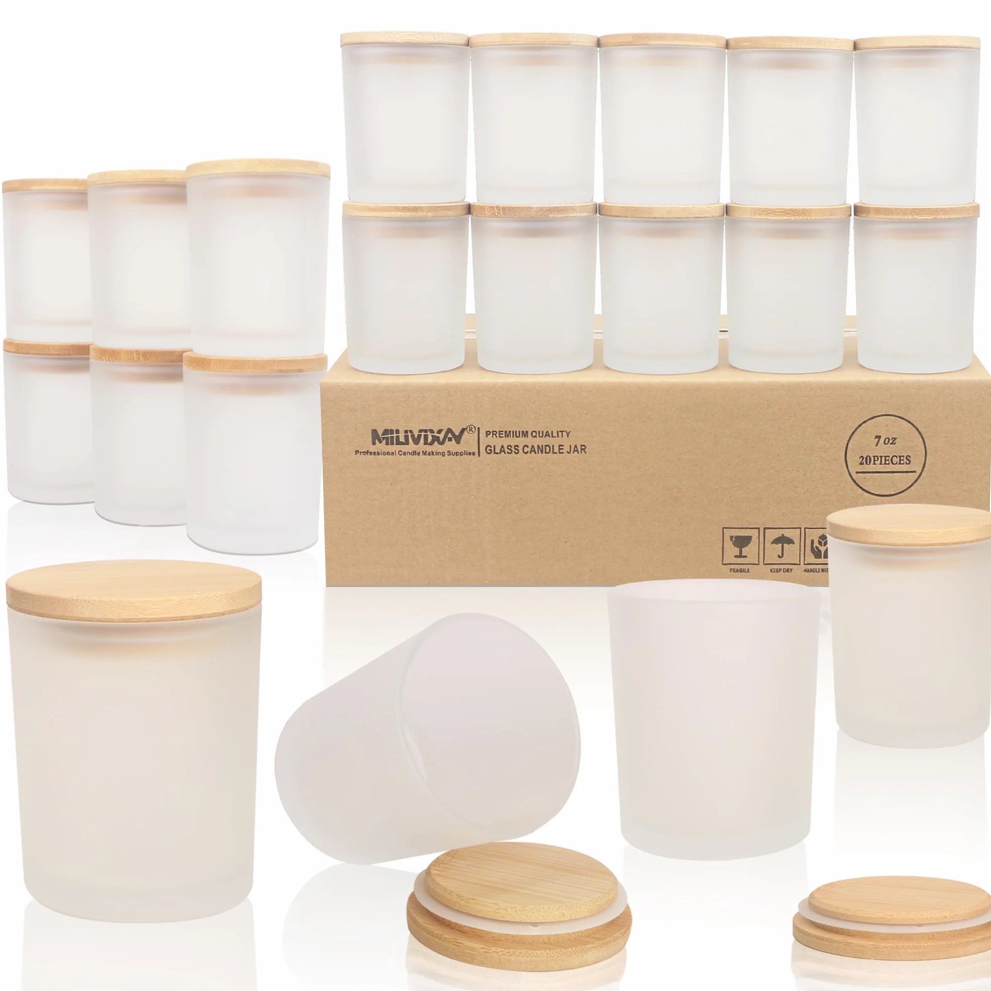 MILIVIXAY 20 barattoli vetro smerigliato 200 ml per candele spezie