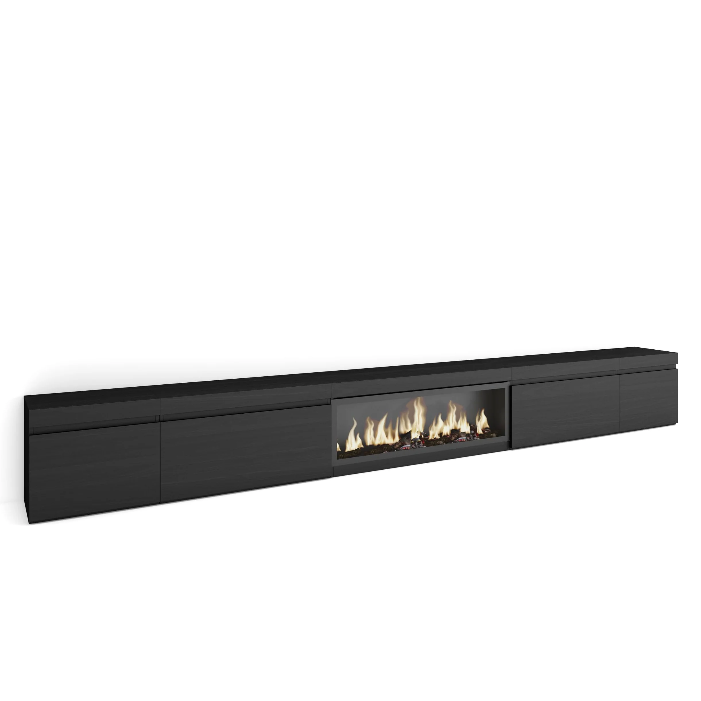 Skraut Home | Mobile TV Soggiorno | Ampio spazio a disposizione | 368x45x35 | Camino elettrico XXL | Stile moderno | Nero