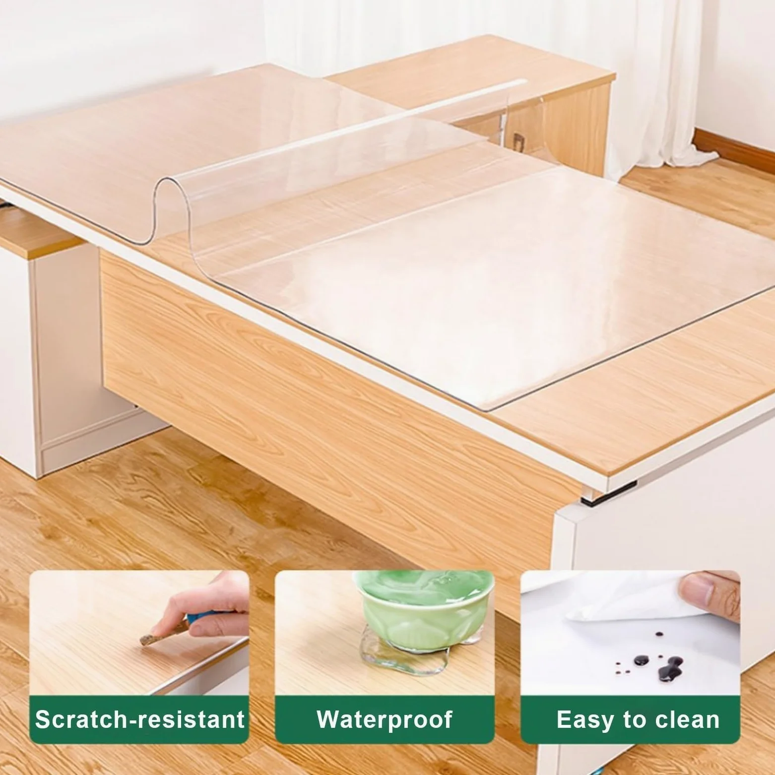 Generico Sottomano da Scrivania Trasparente PVC, 2mm Grande Tappetino Scrivania, Proteggi Scrivania Impermeabile Antiscivolo per Ufficio e Posto di Lavoro Anti-Scratch(Transparent - 2 mm,70x90cm)