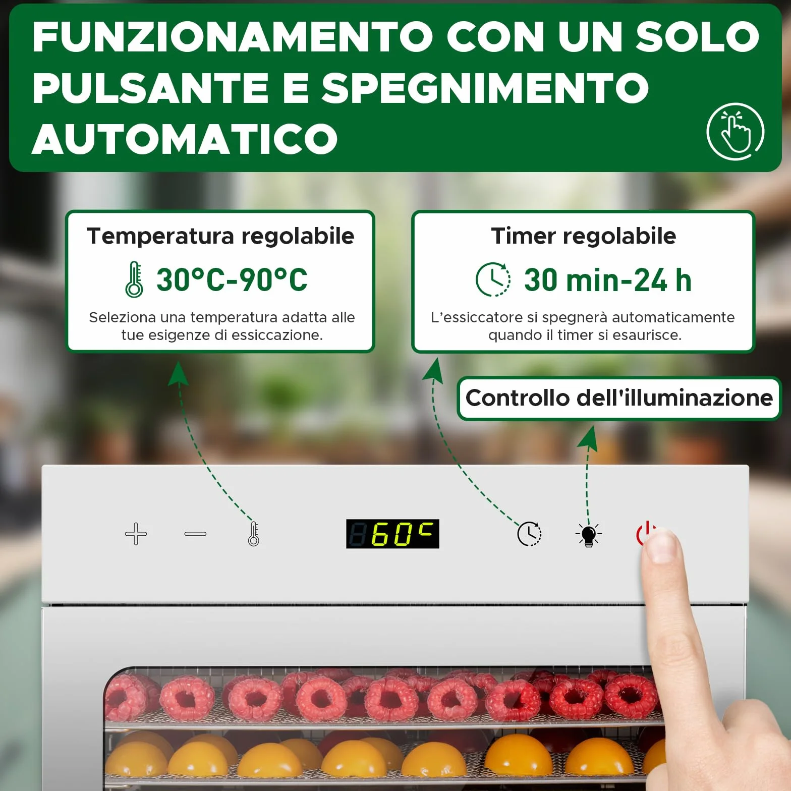 Kwasyo Essiccatore Alimentare Professionale in Acciaio Inox, 8 Vassi, 67 Ricette,di Temperatura da 30 a 90℃, Funzione Timer fino a 24 ore, Senza BPA, Disidratatore per Frutta, Carne, Verdure, Erbe