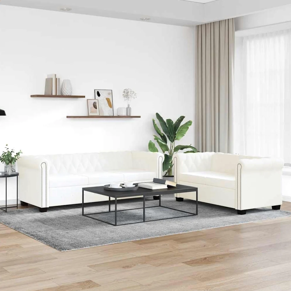vidaXL Set Divani da 2/3 Posti Persone Ecopelle Bianco Sofà Divanetto Salotto