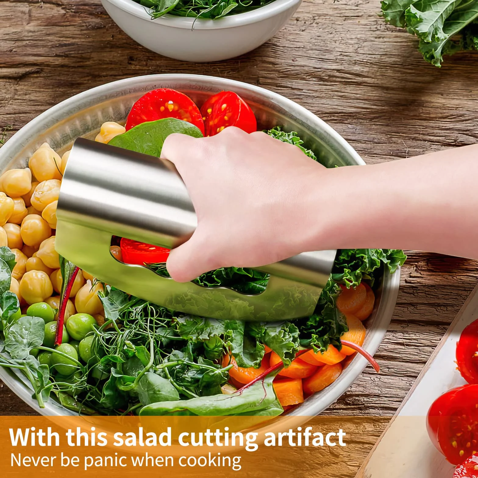 Tritatutto per insalata con coperchio protettivo, coltelli portatili in acciaio inox con doppia lama per lattuga e verdure, facile da macinare verdure, utensile da cucina per insalata per