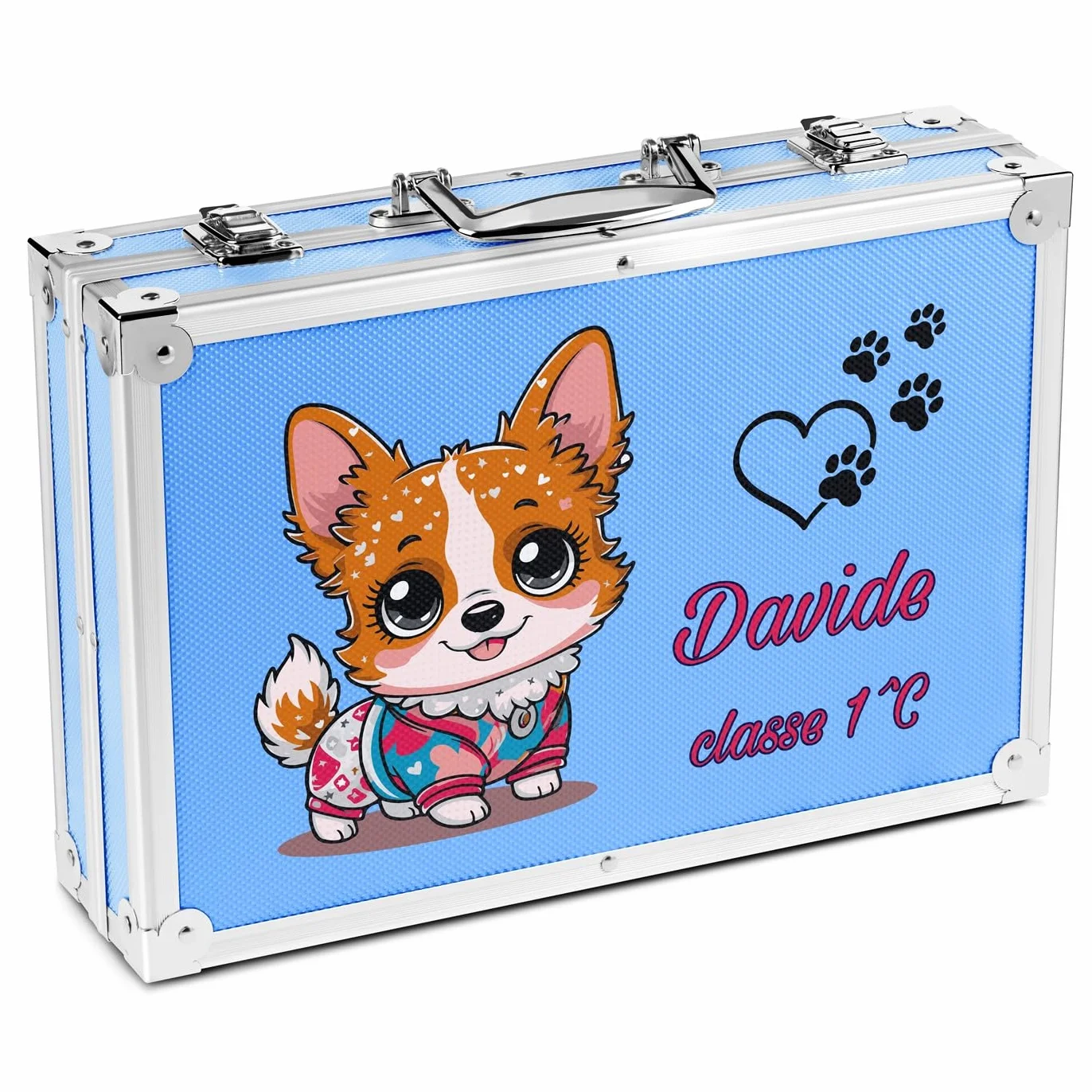 Maverton Valigetta Colori Personalizzata - Azzurra o Rosa a 2 Piani - Set Pittura e Disegno - Kit Matite Colorate Pastelli Pennarelli Colori a Matita - Regalo Bambini Compleanno