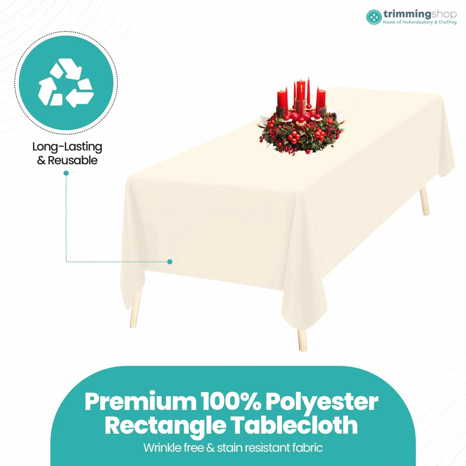 Trimming Shop Tovaglia rettangolare in poliestere avorio, 177,8 x 365,8 cm, tovaglia in tessuto lavabile per tavolo da pranzo, banchetti, matrimoni, Natale, compleanni, feste, 10 pezzi